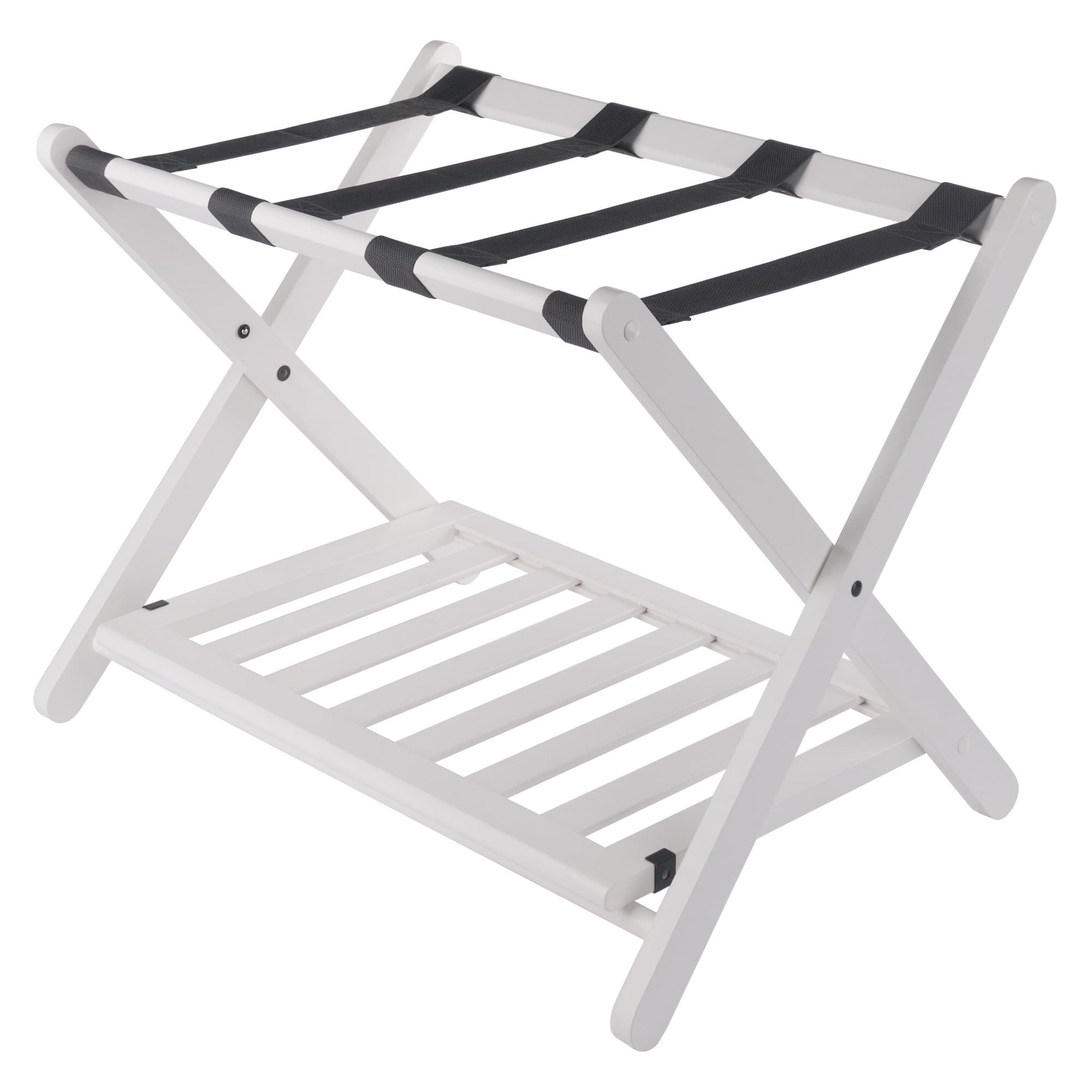 REESE Luggage Rack with Shelf, White Finish