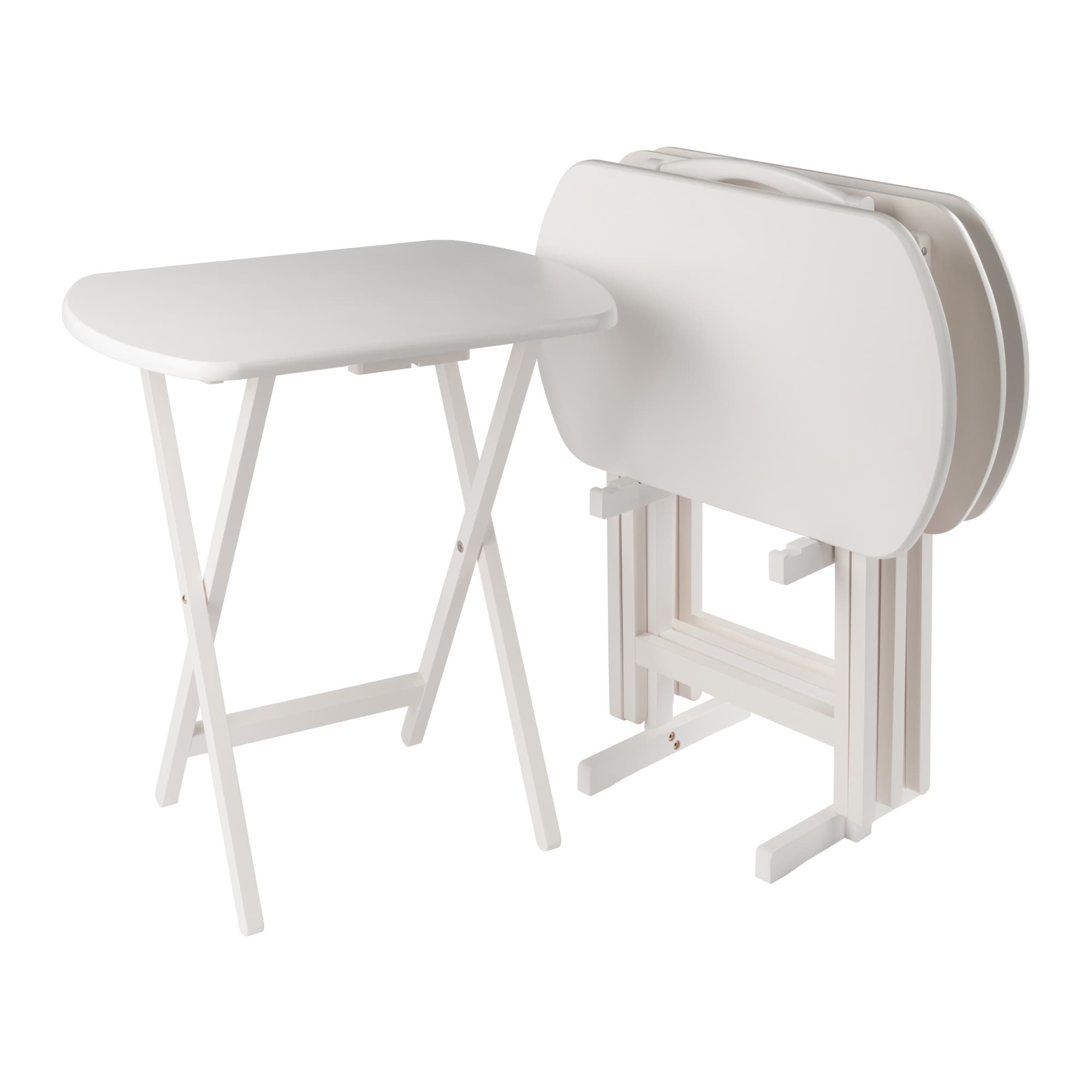 CORBETT 4 Snack Tables with Stand, White Finish