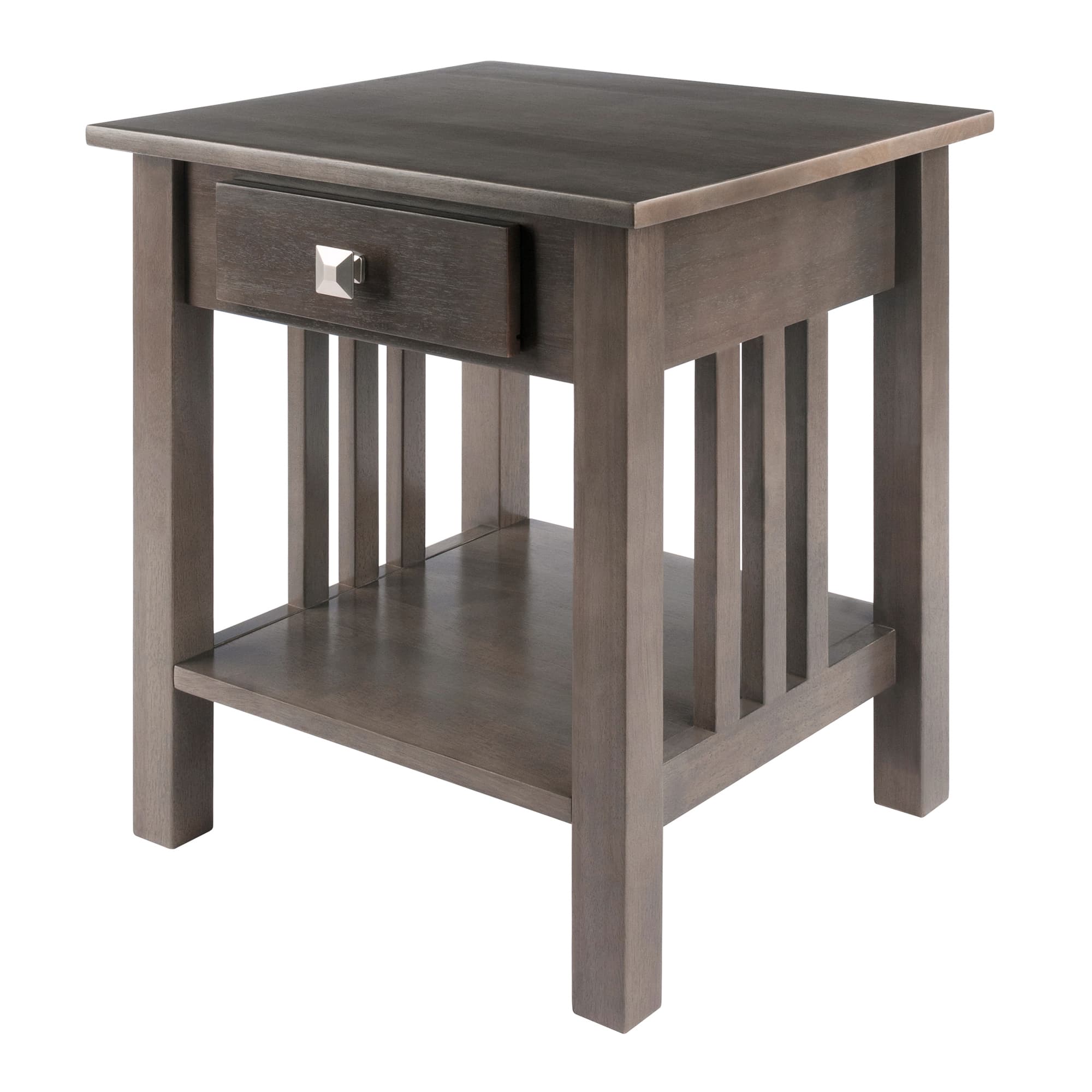 STAFFORD End Table with Drawer & Shelf, Oyster Gray Finish