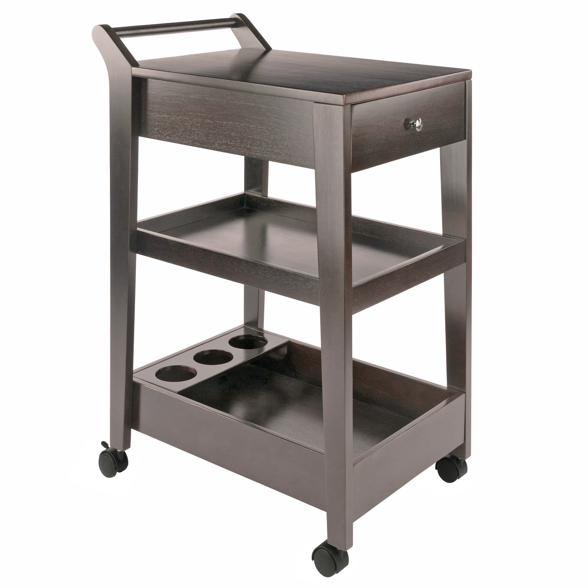 JESTON Entertainment Cart with 2 Drawers,2 Trays & 3-Bottle Holder, Oyster Gray Finish