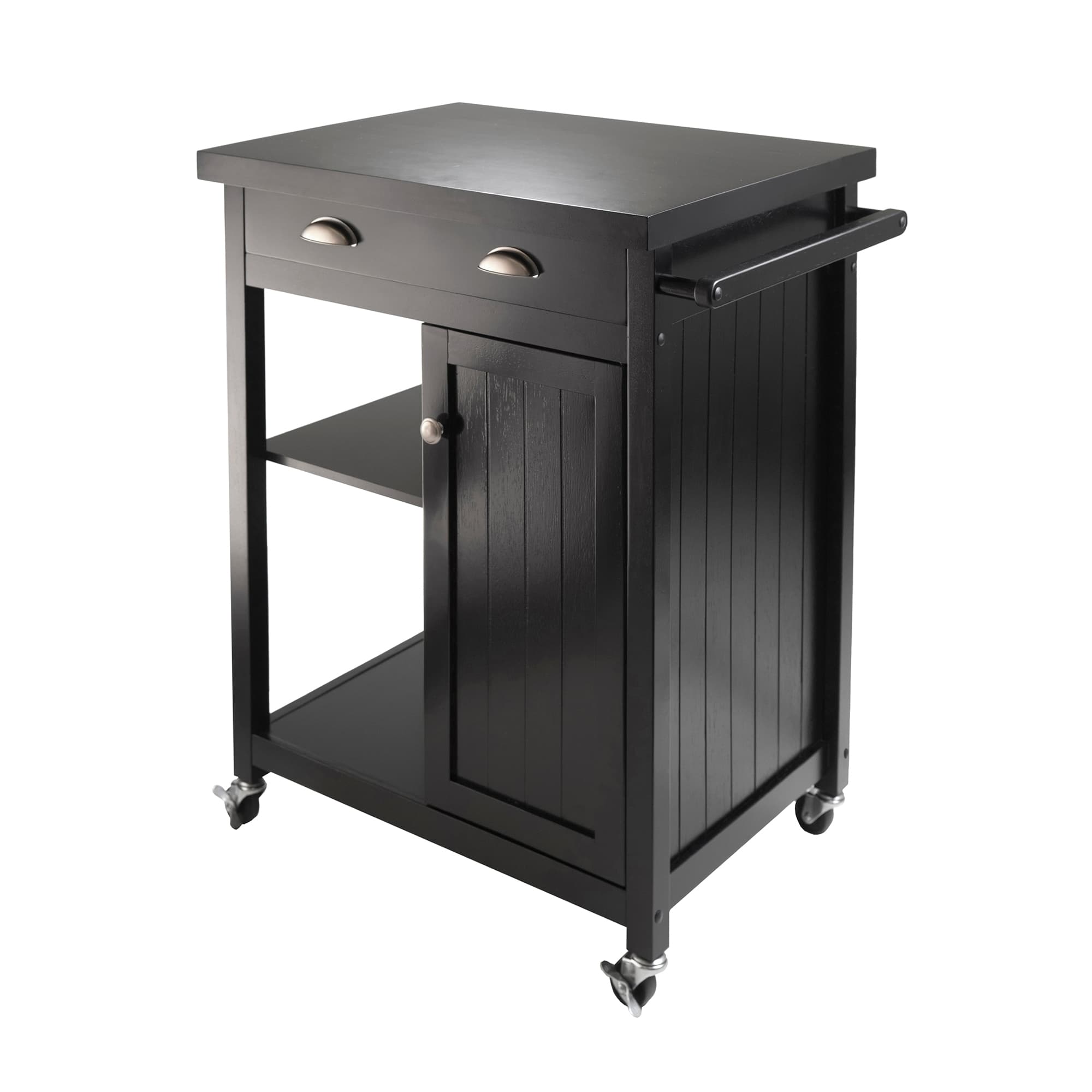 TIMBER Kitchen Cart with Wainscoting Panels, Black Finish