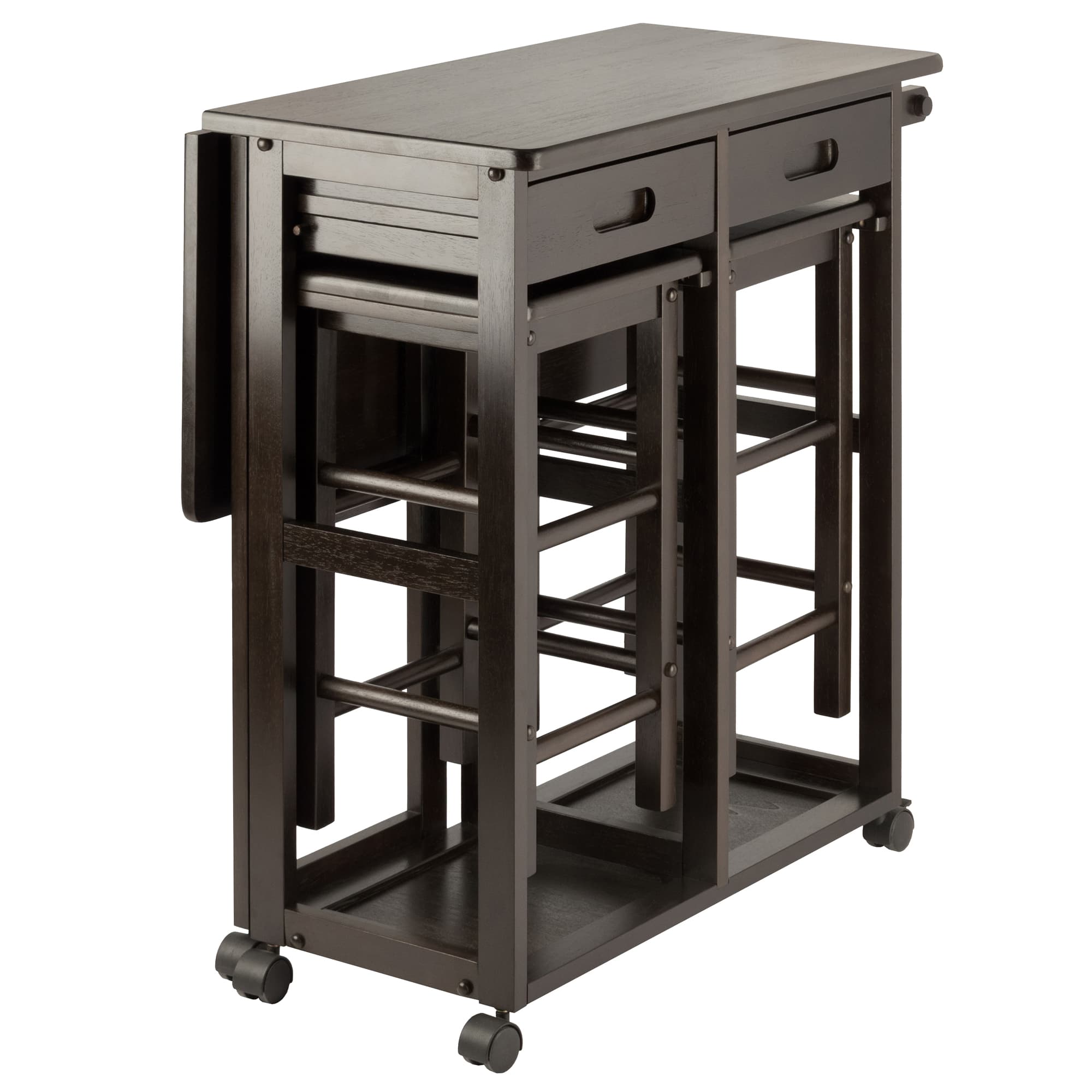 SUZANNE Space Saver Table with 2 Dining Stools, Coffee Finish