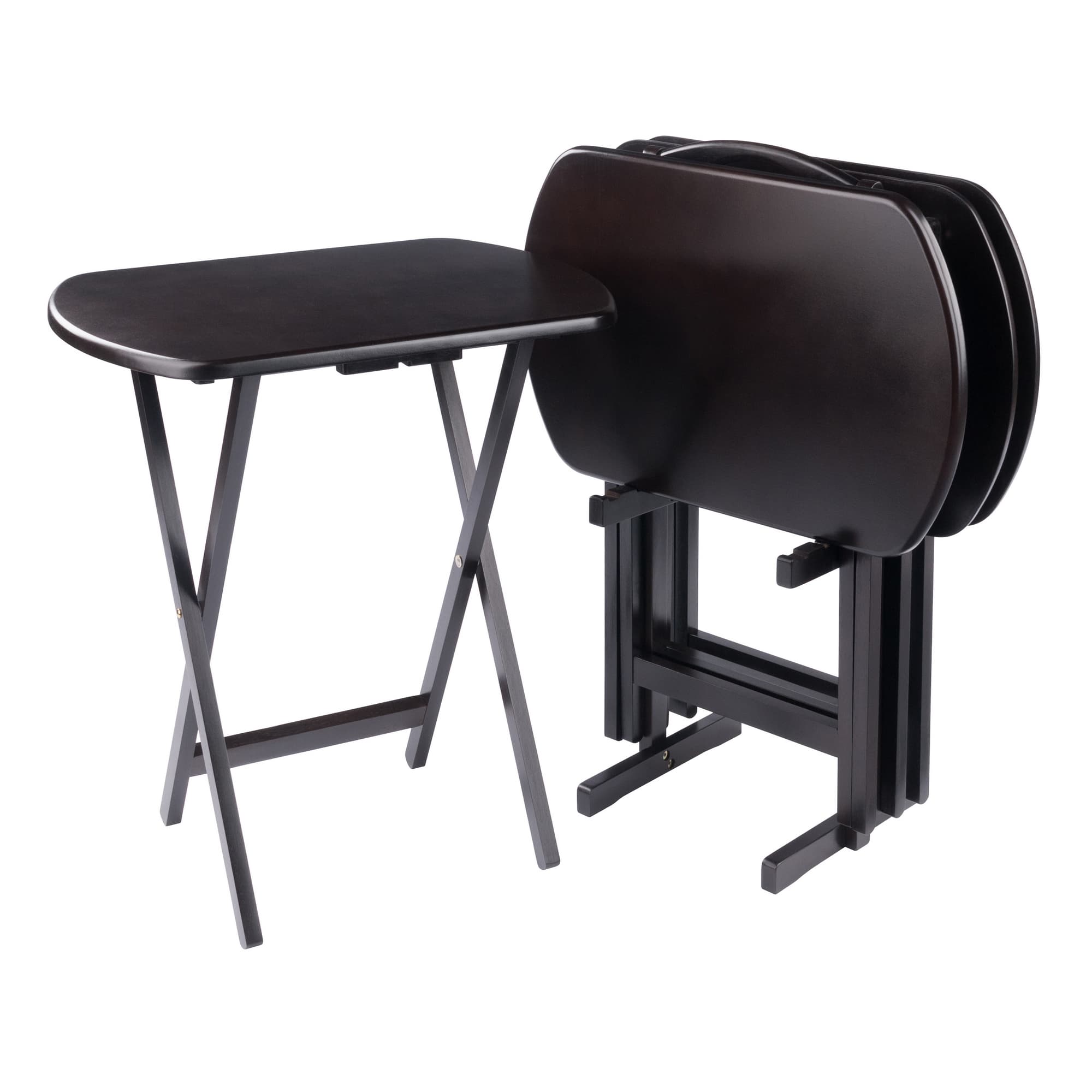 CORBETT 4 Snack Tables with Stand, Coffee Finish