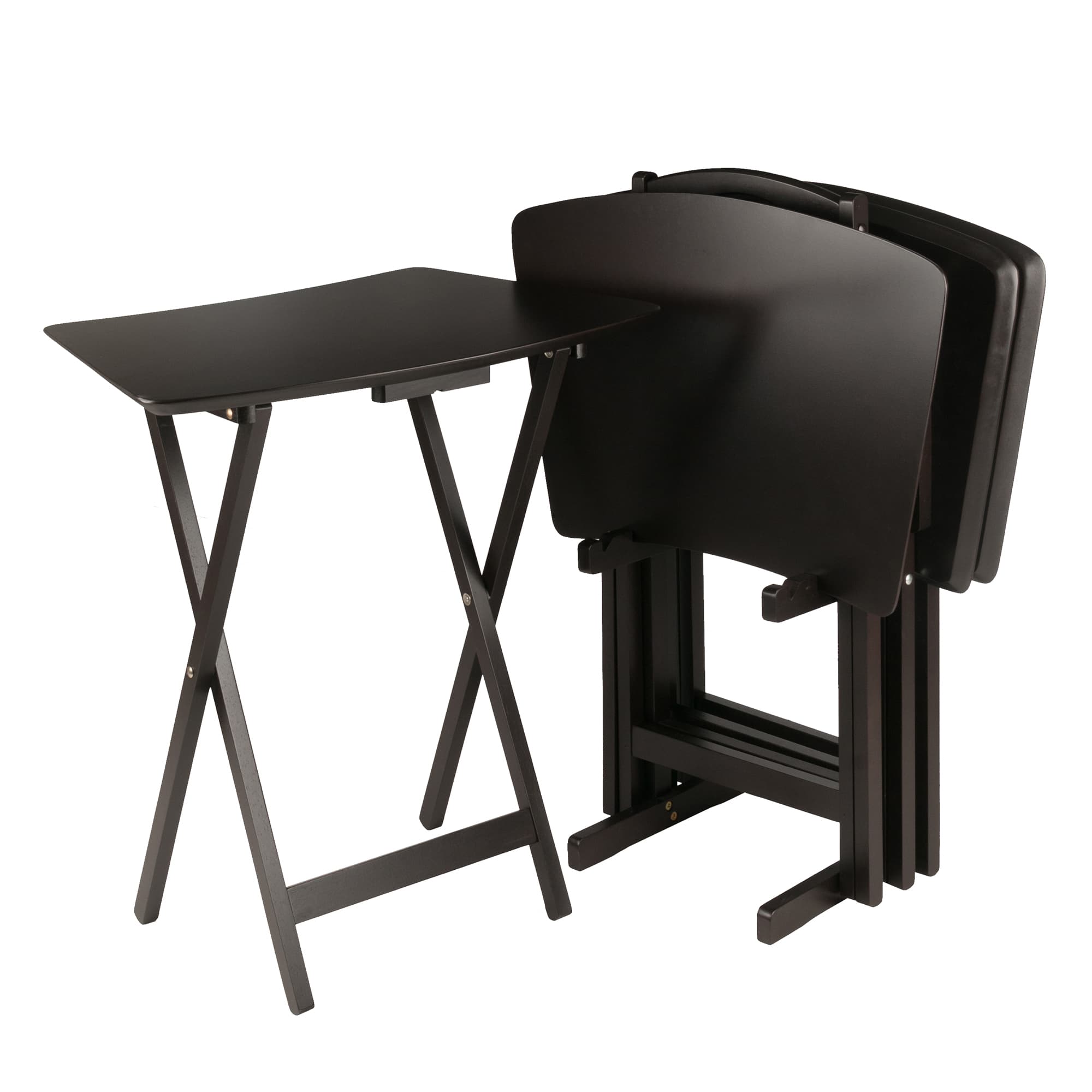 ANILA 4 Snack Tables with Stand, Coffee Finish