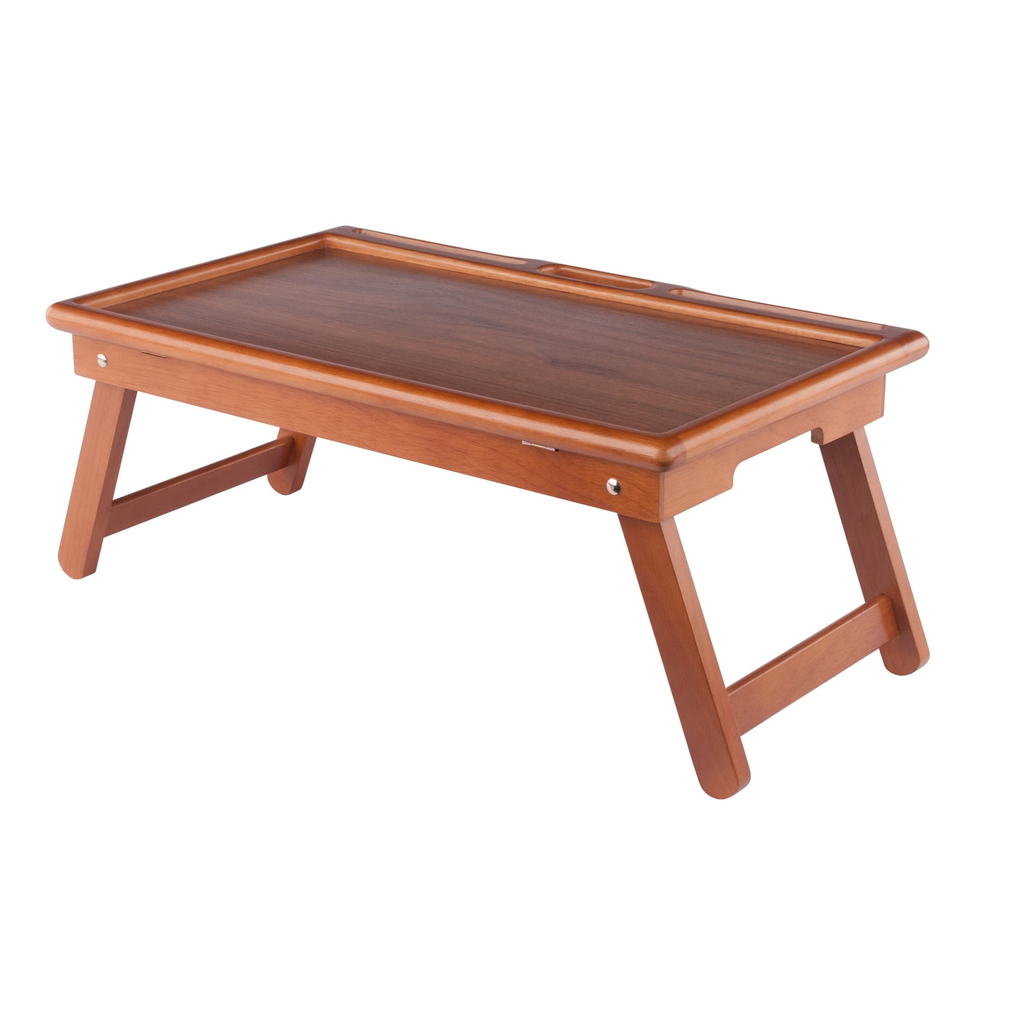 ARLO Breakfast Tray with Flip Top & Phone Stands, Teak Finish
