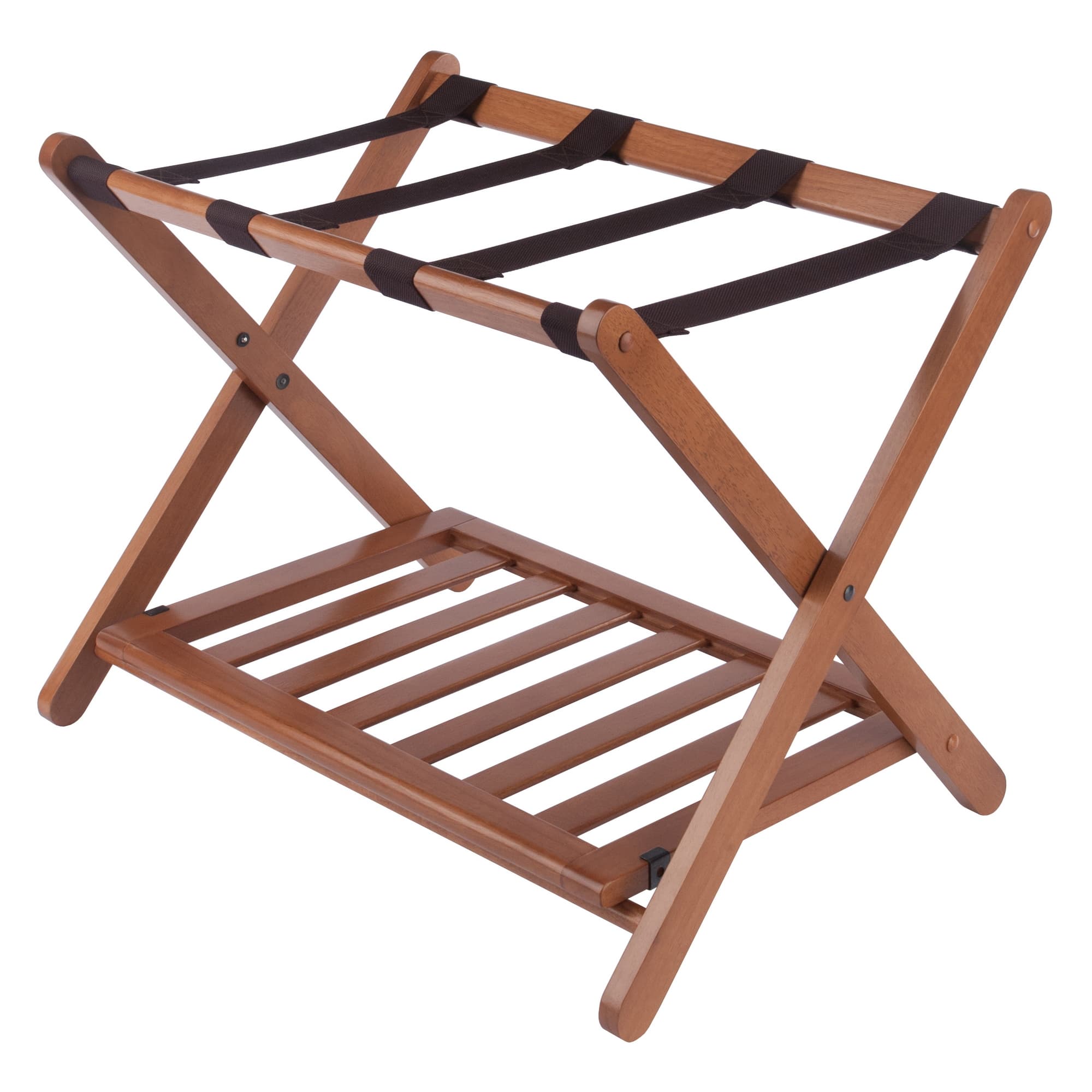 REESE Luggage Rack with Shelf, Teak Finish