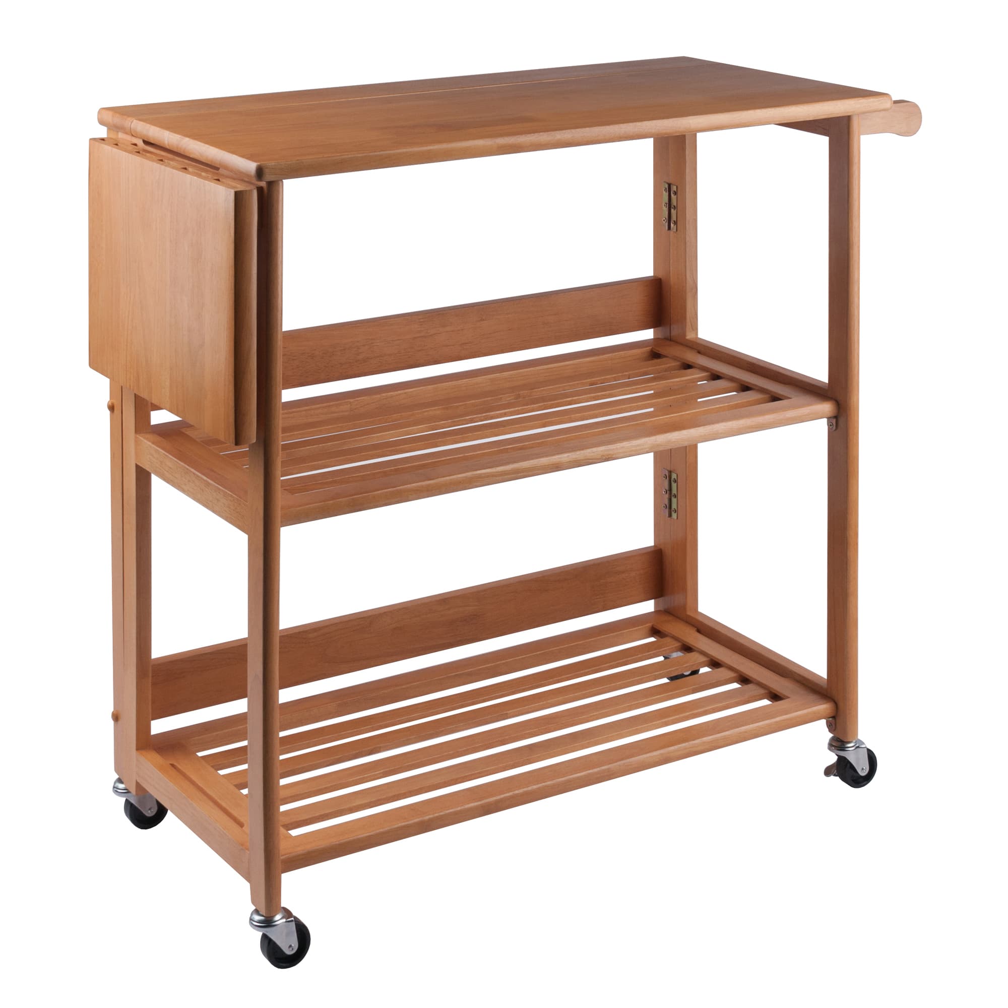 RADLEY Foldable Kitchen Cart with Knife Block & 2 Shelves, Light Oak Finish