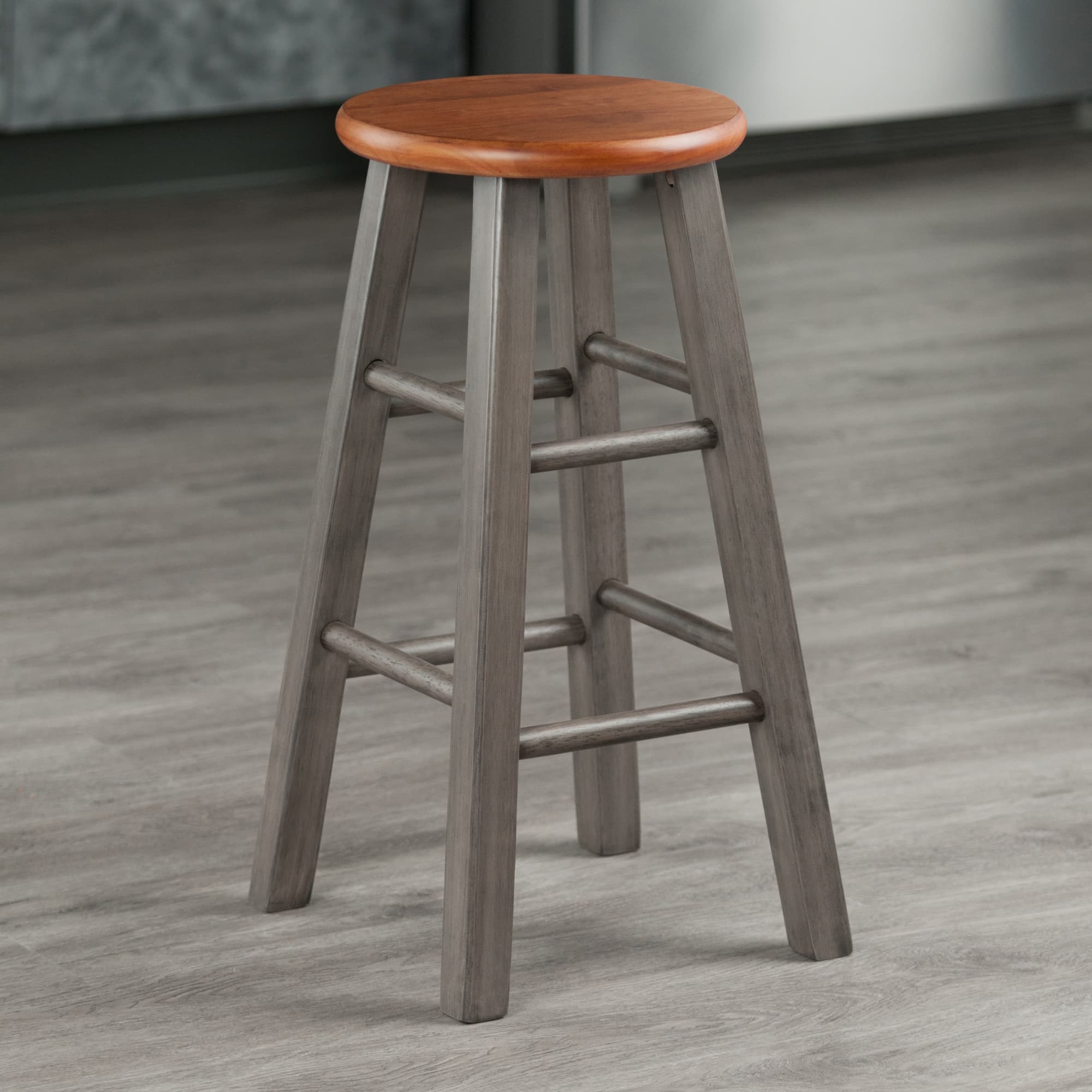 IVY Counter Stool with Square Legs, Teak/Rustic Gray Finish