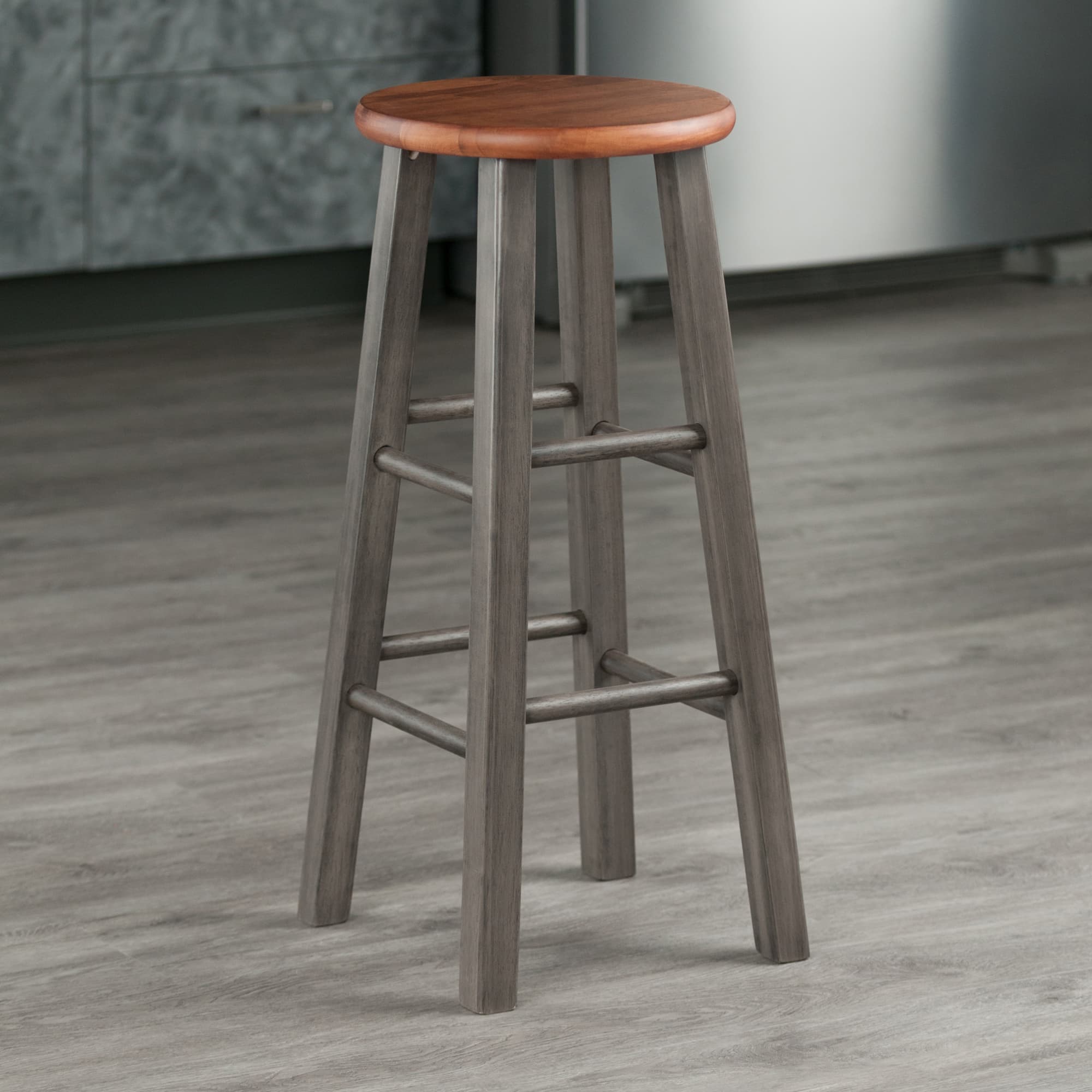 IVY Bar Stool with Square Legs, Teak/Rustic Gray Finish