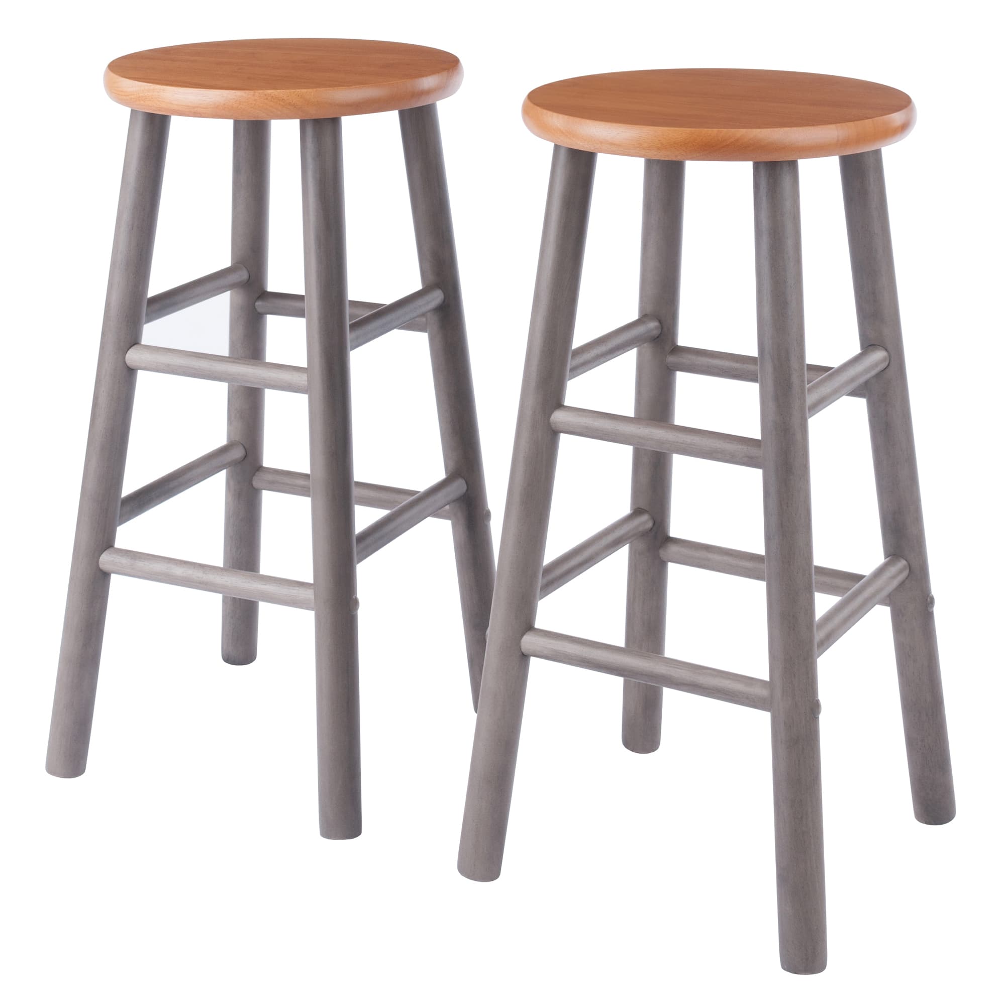 HUXTON 2 Counter Stools with Round Legs, Teak/Oyster Gray Finish