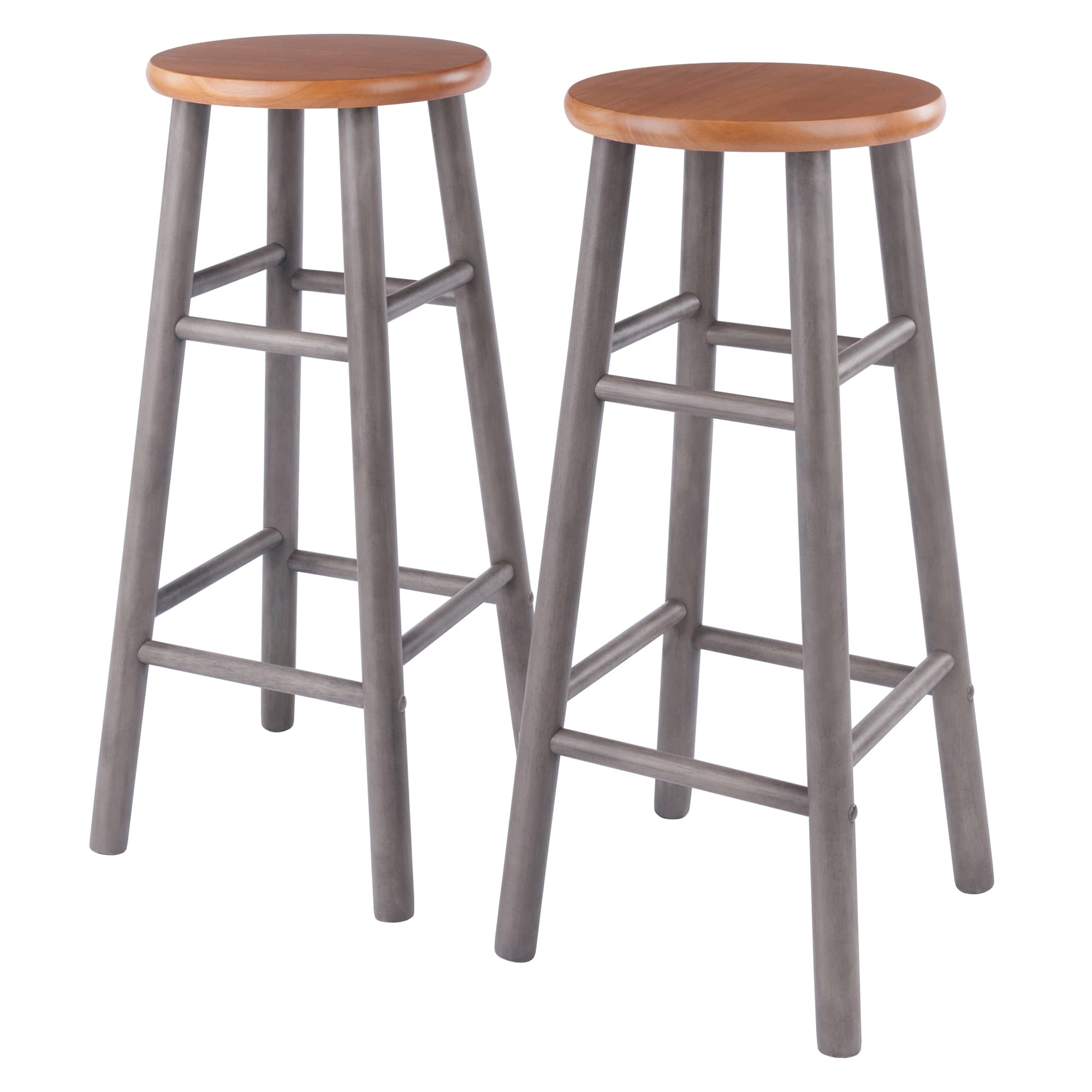 HUXTON 2 Bar Stools with Round Legs, Teak/Oyster Gray Finish