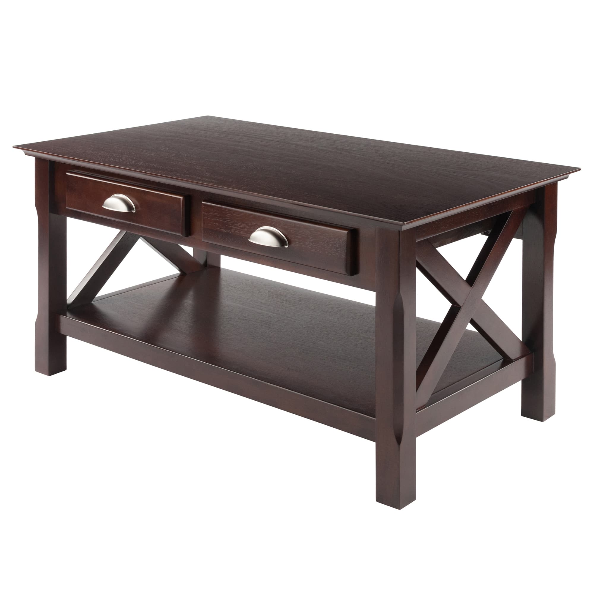 XOLA Coffee Table with 2 Drawers & Shelf, Cappuccino Finish