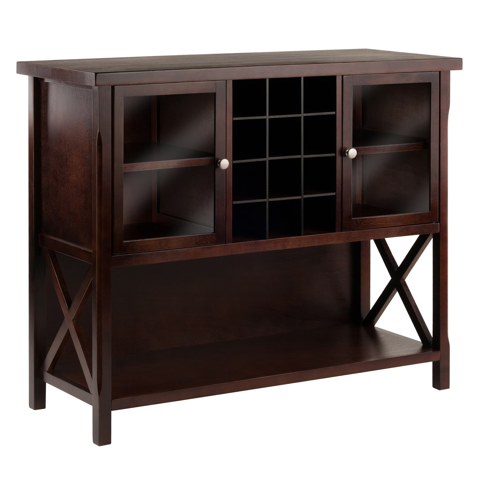 XOLA Buffet Cabinet/Sideboard with Shelf,2 Doors & 12-Bottle Cubby, Cappuccino Finish