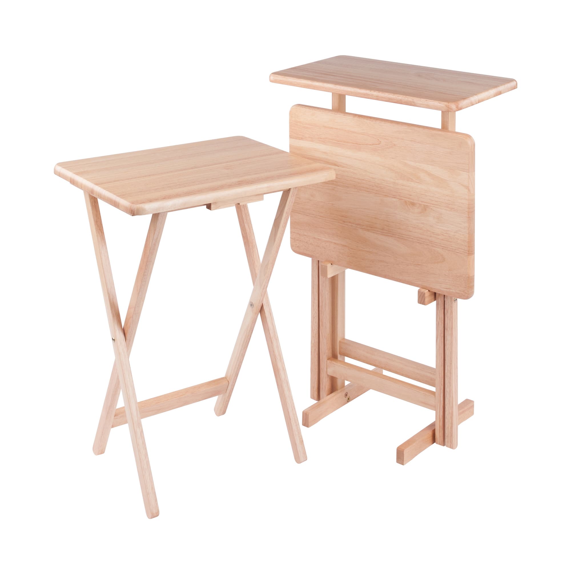 RILEY 2 Snack Tables with Stand, Natural Finish