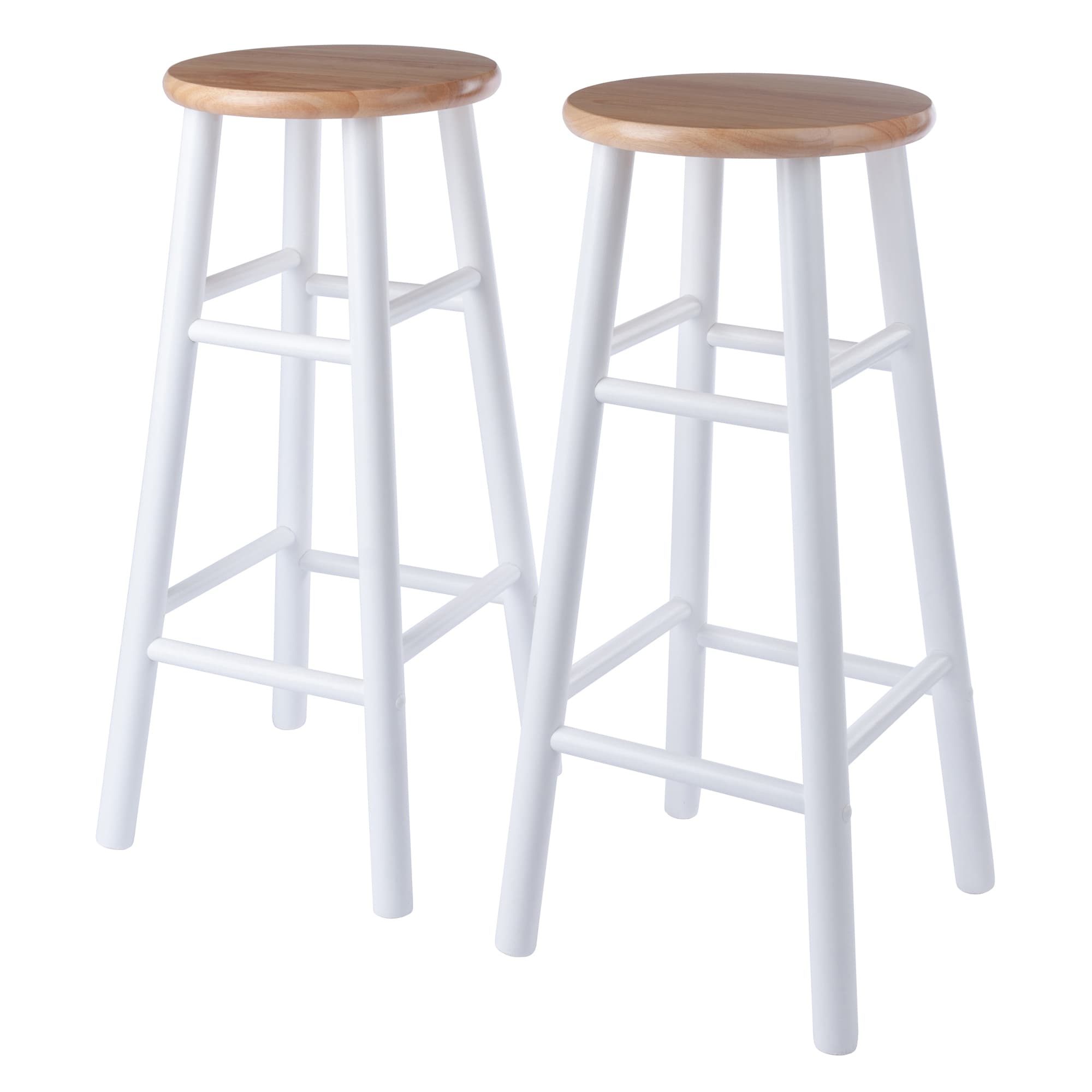 HUXTON 2 Bar Stools with Round Legs, Natural/White Finish