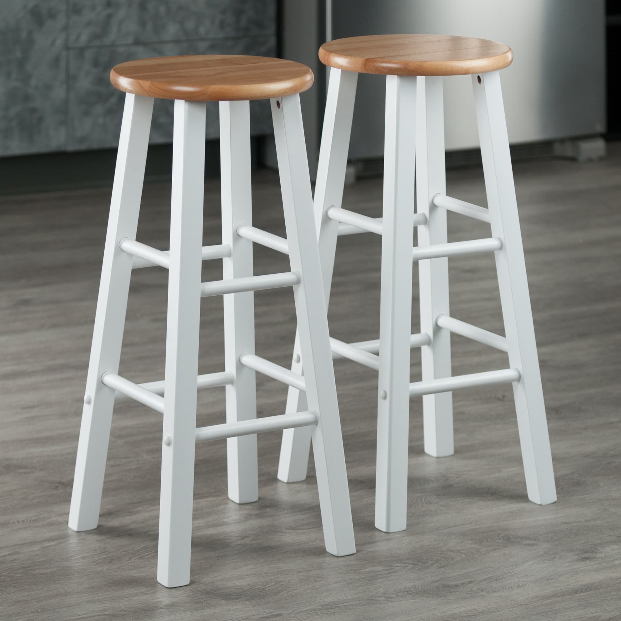 ELEMENT 2 Bar Stools with Square Legs, Natural/White Finish