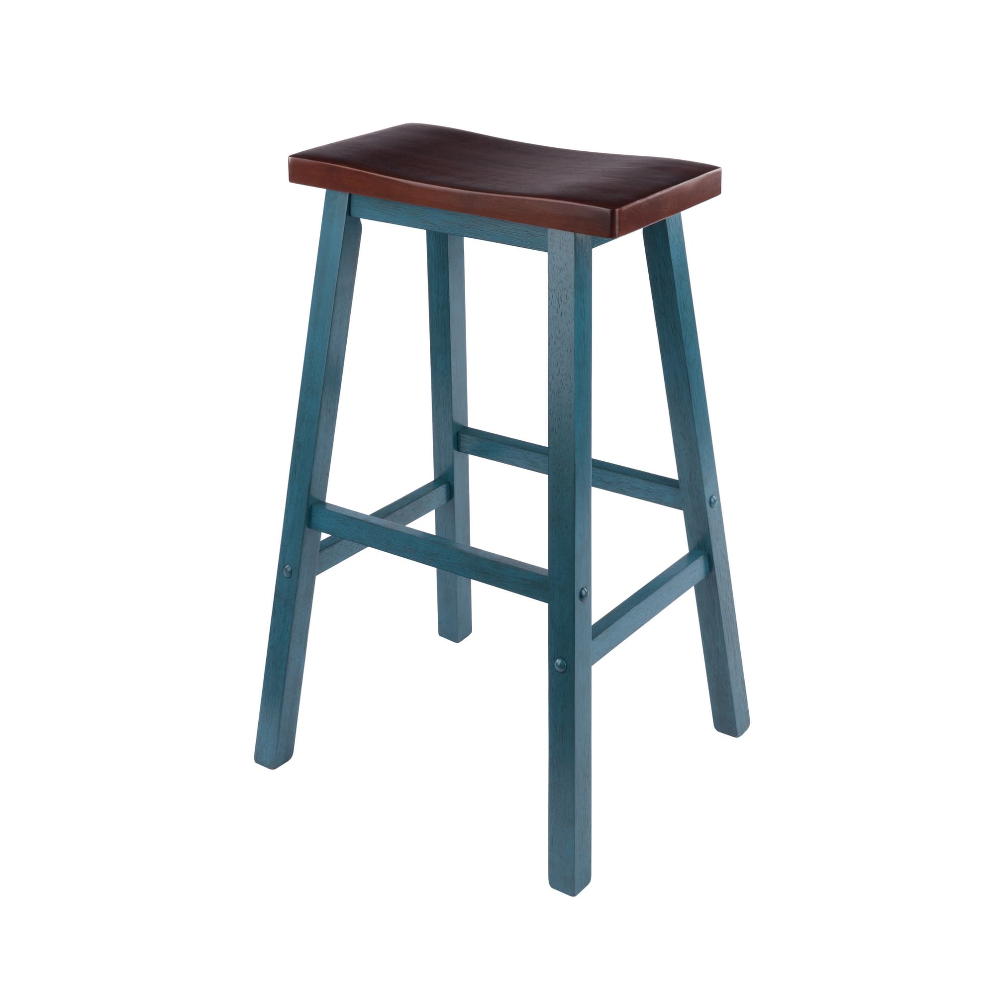 SATORI Bar Stool with Saddle Seat, Walnut/Rustic Teal
