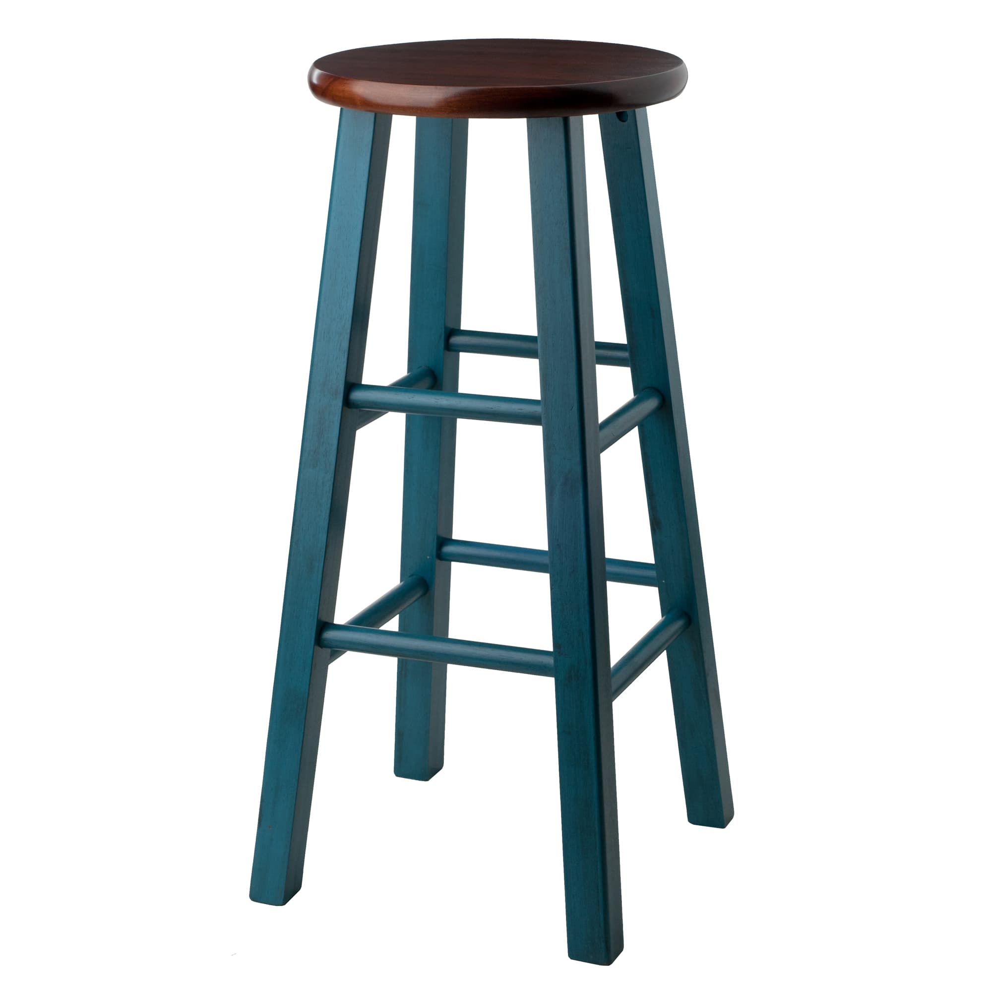 IVY Bar Stool with Square Legs, Walnut/Rustic Teal