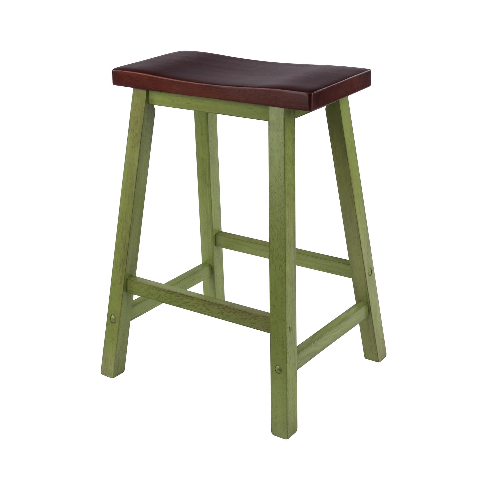 SATORI Counter Stool with Saddle Seat, Walnut/Rustic Green