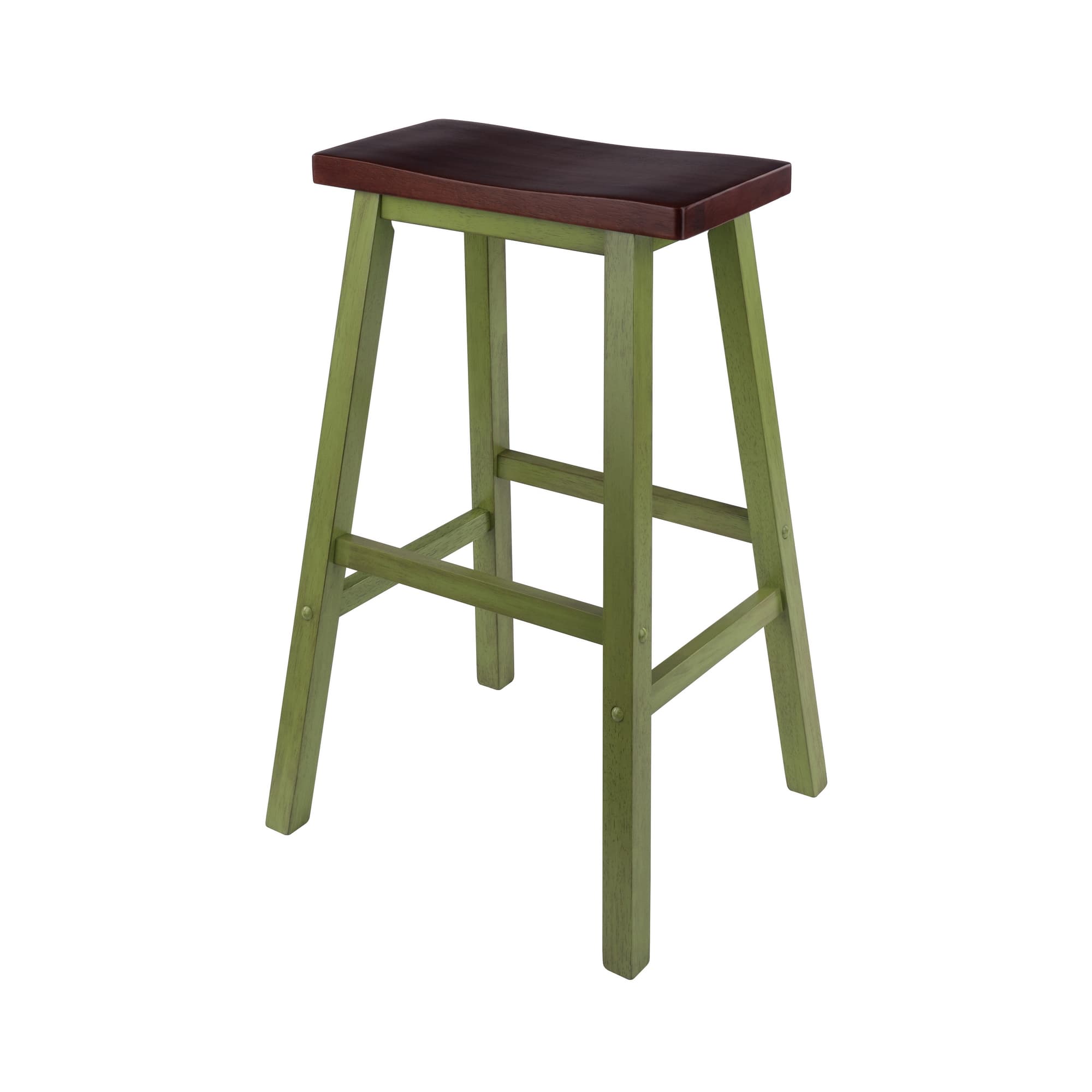 SATORI Bar Stool with Saddle Seat, Walnut/Rustic Green