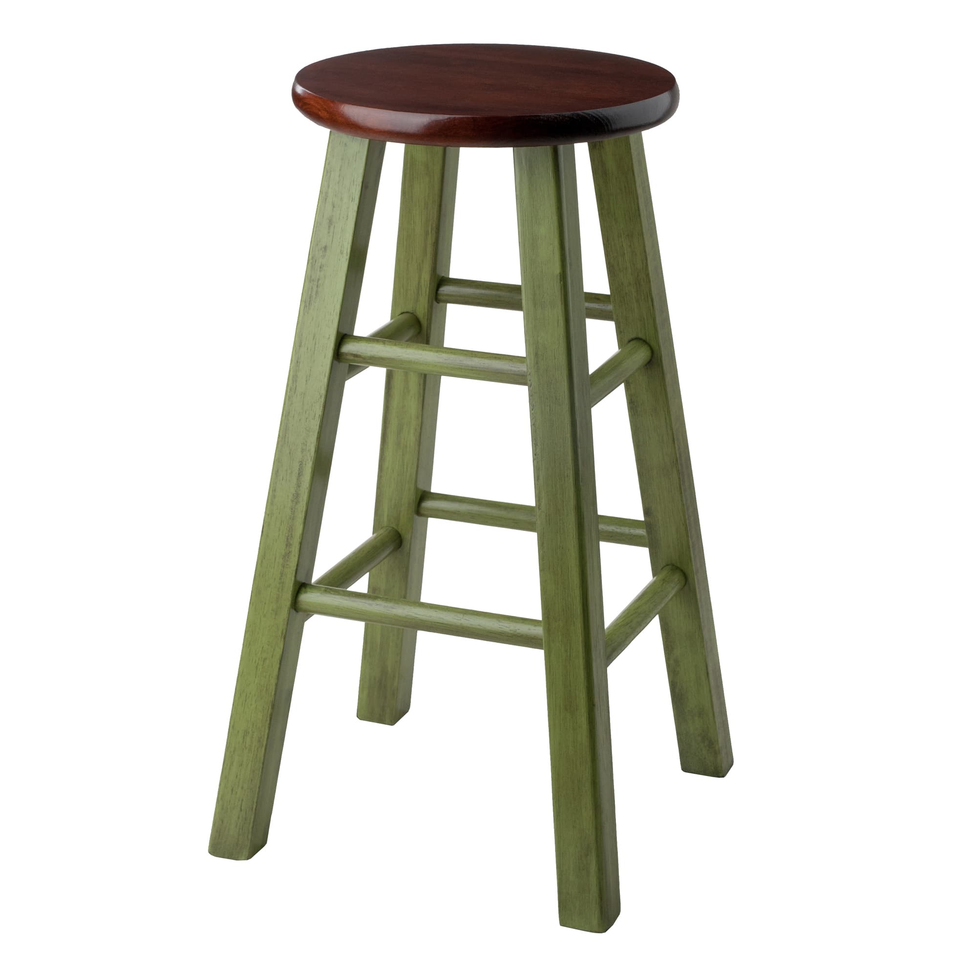 IVY Counter Stool with Square Legs, Walnut/Rustic Green