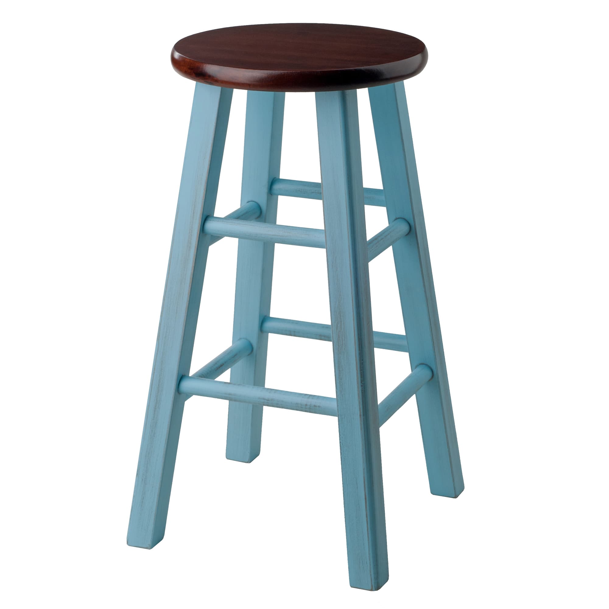 IVY Counter Stool with Square Legs, Walnut/Rustic Blue