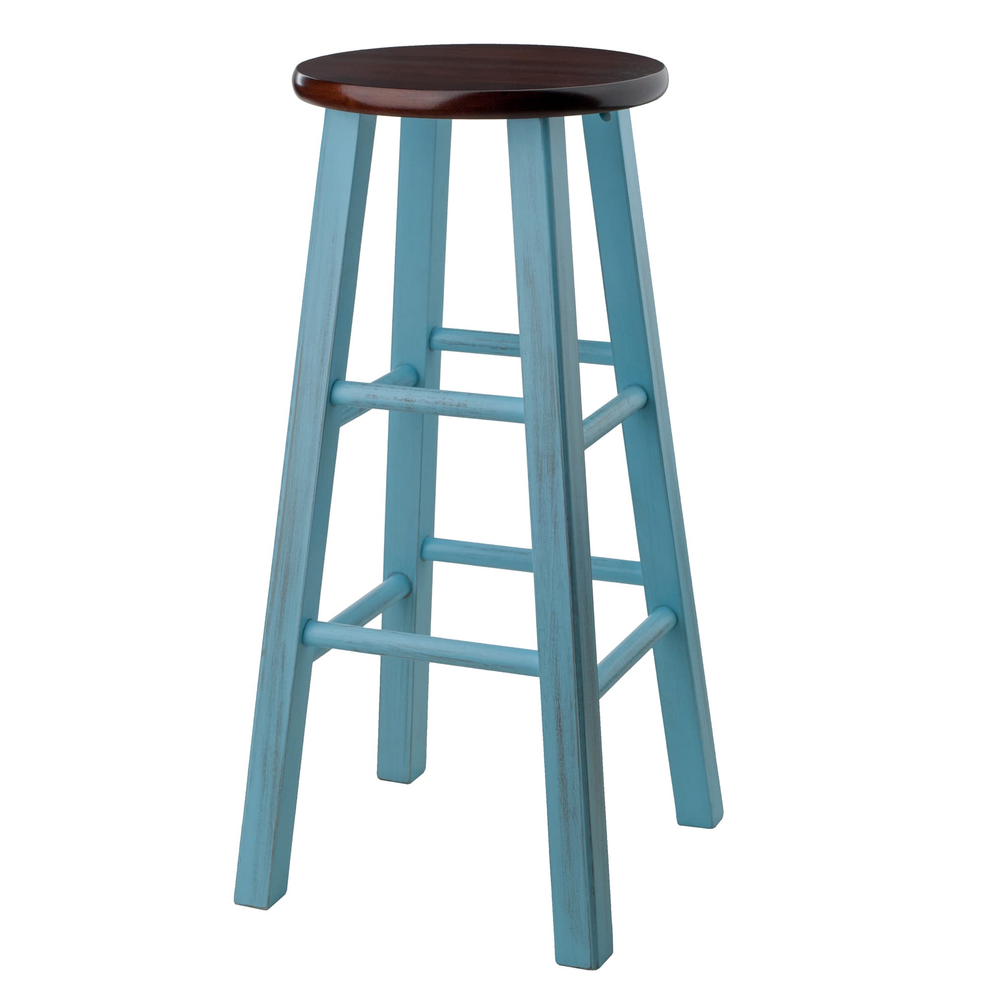 IVY Bar Stool with Square Legs, Walnut/Rustic Blue