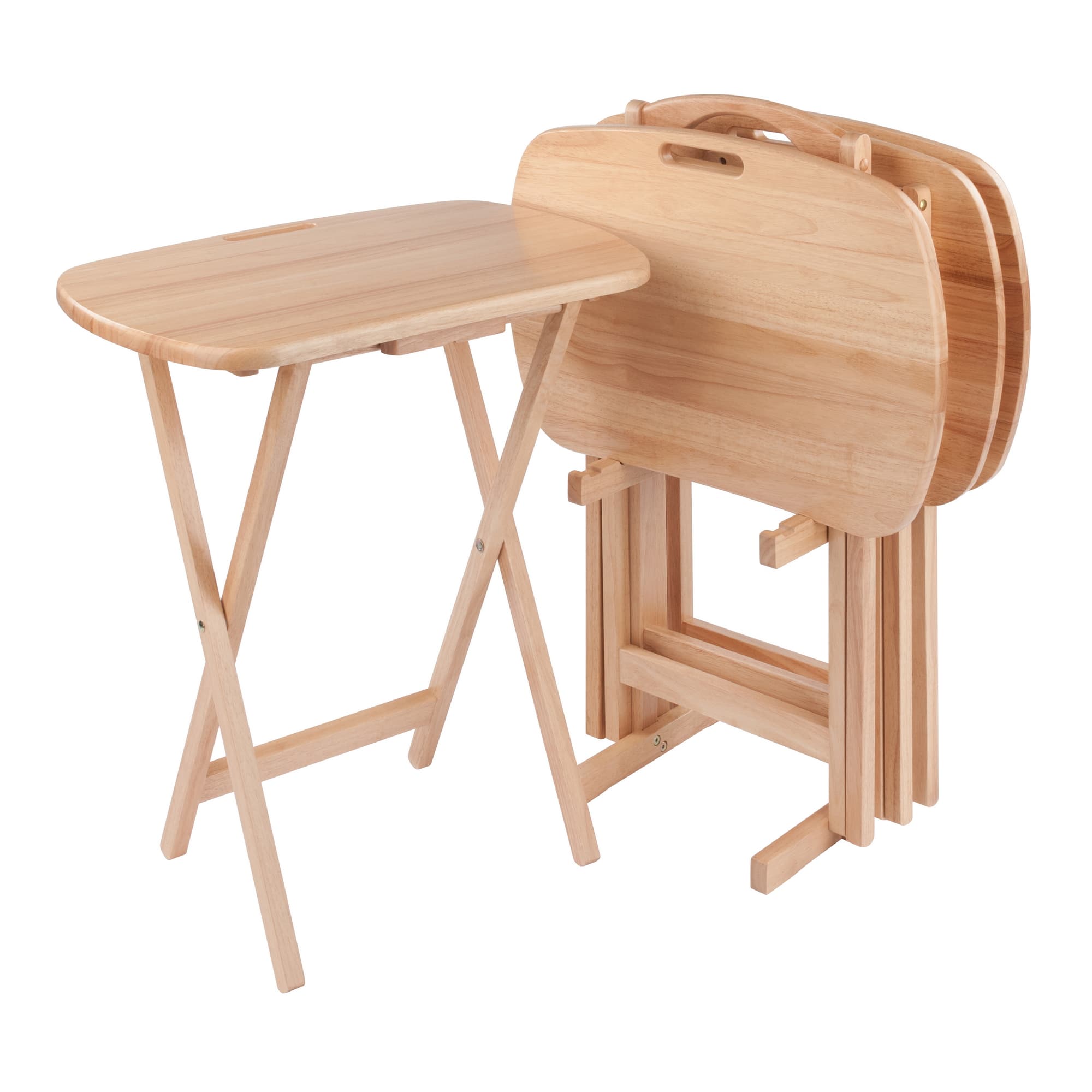 LUCCA 4 Snack Tables with Stand, Natural Finish