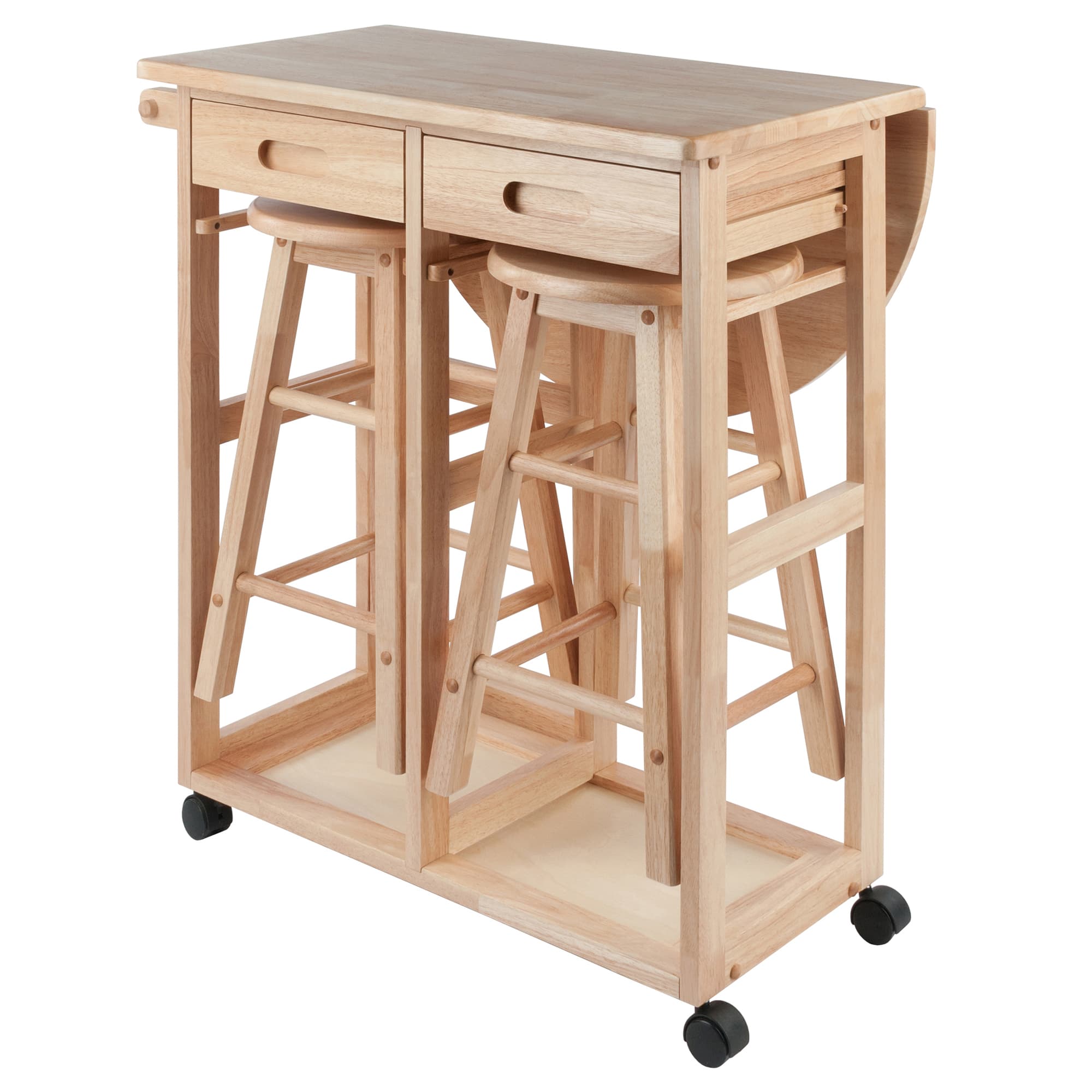 BURNETT Space Saver Table with 2 Dining Stools, Natural Finish