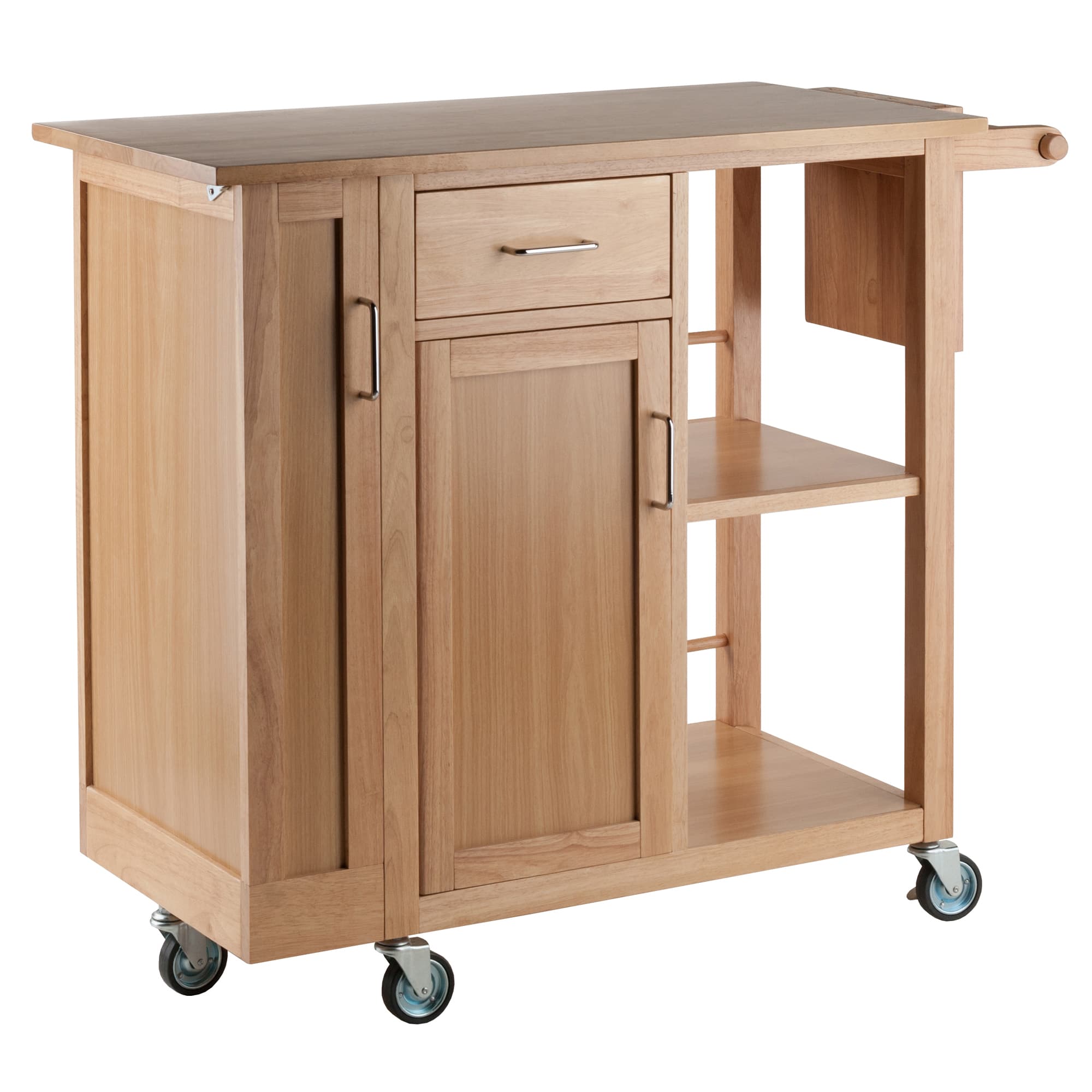 DOUGLAS Kitchen Cart with Side Storage Rack,Drawer & Cabinet, Natural Finish