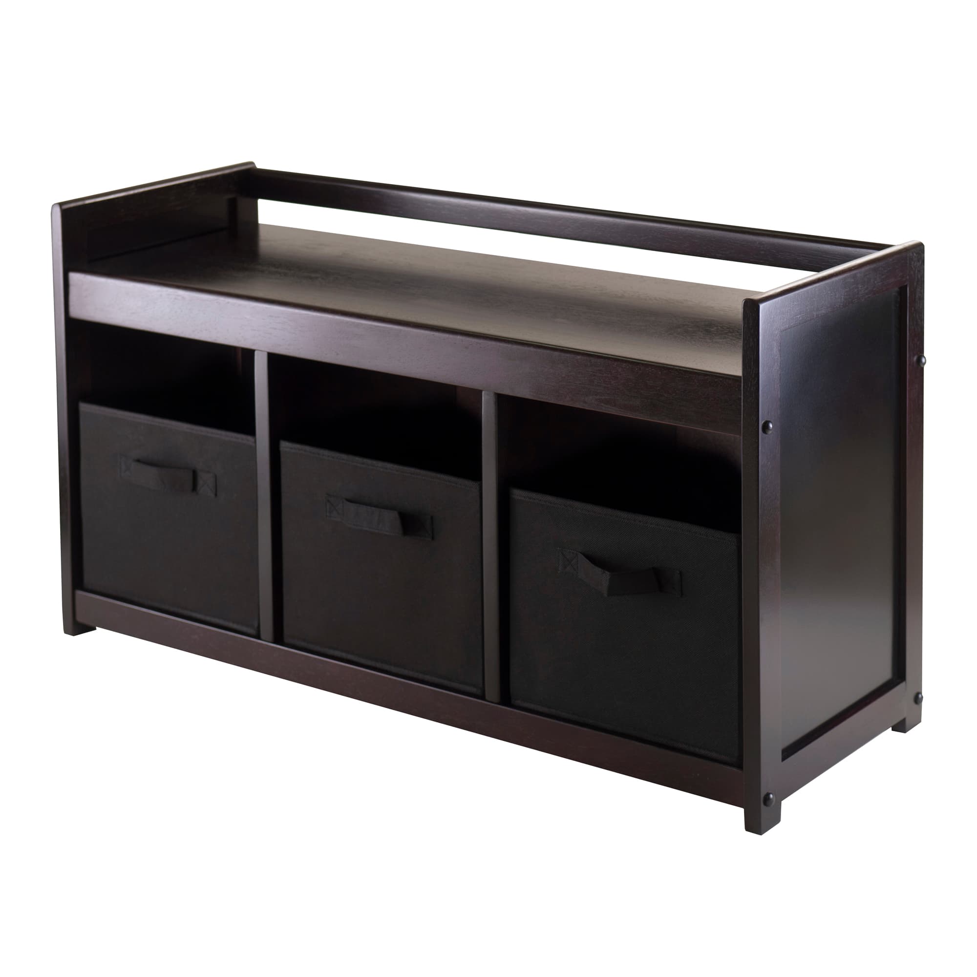 ADDISON Storage Hall Bench with 3 CAPRI Folding Baskets, Espresso/Black Finish