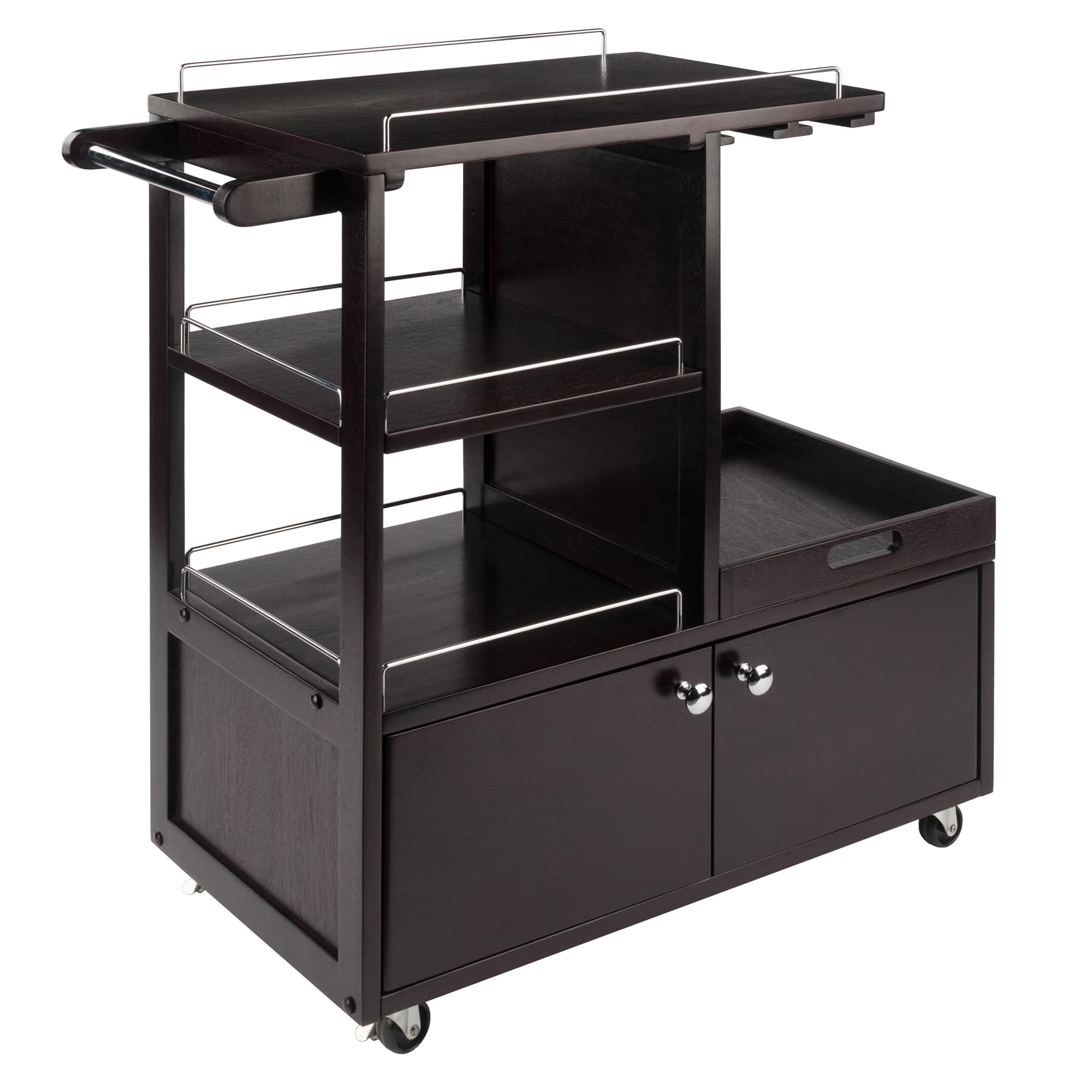 GALEN Entertainment Cart with Serving Tray & 2-Door Cabinet, Espresso Finish