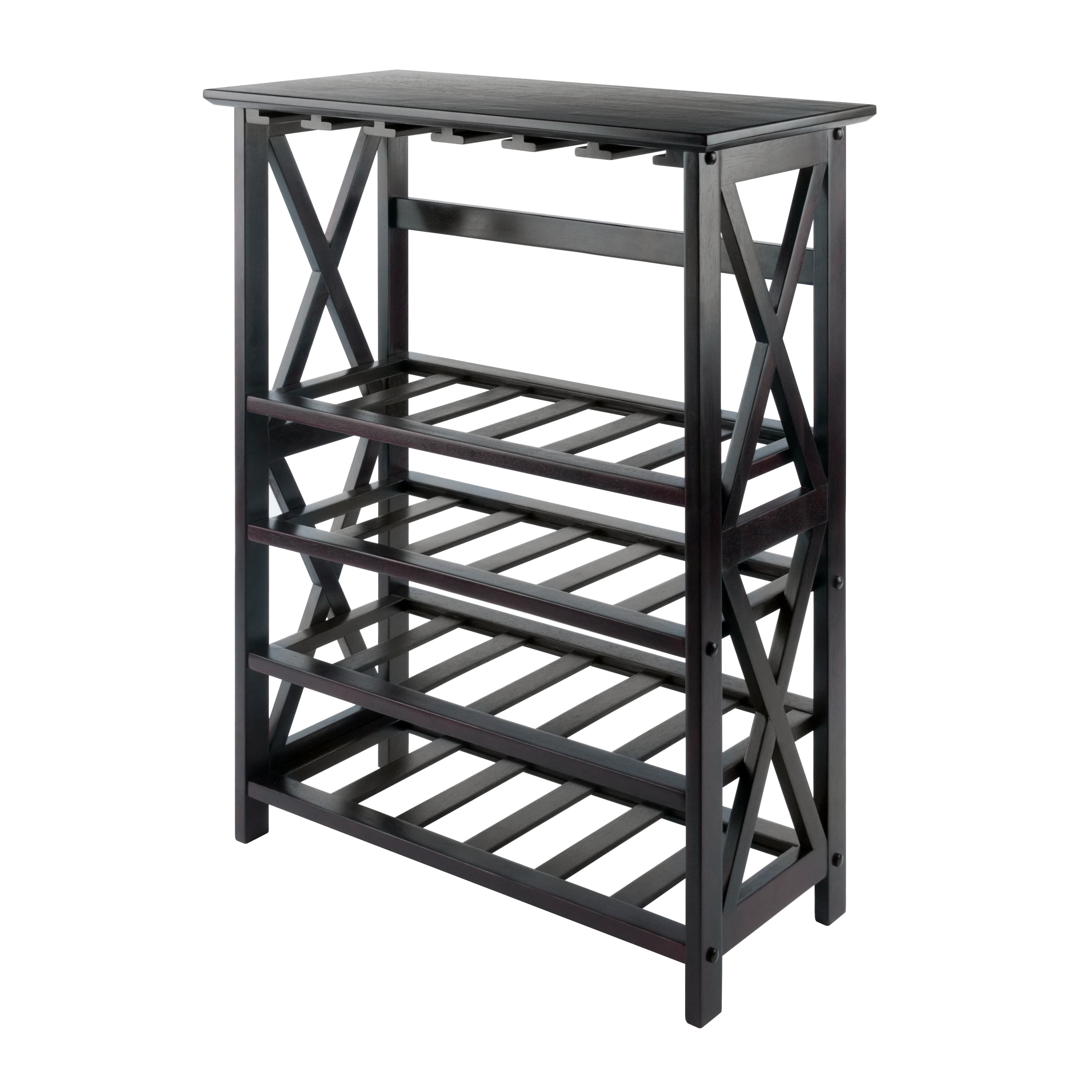 RIO Wine Rack with Glass Hanger & 24-Bottle Capacity, Espresso Finish