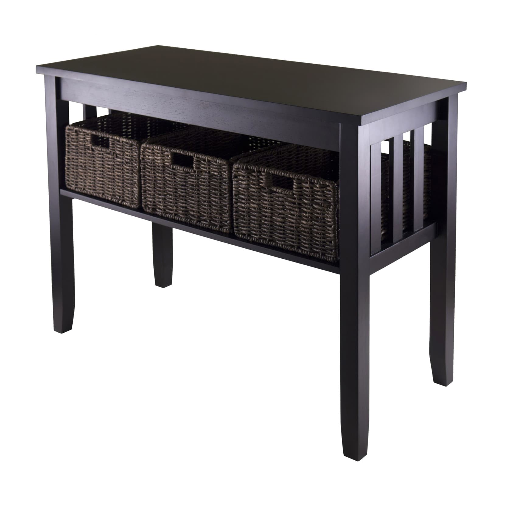 MORRIS Console Table with 3 Baskets, Espresso/Chocolate Finish