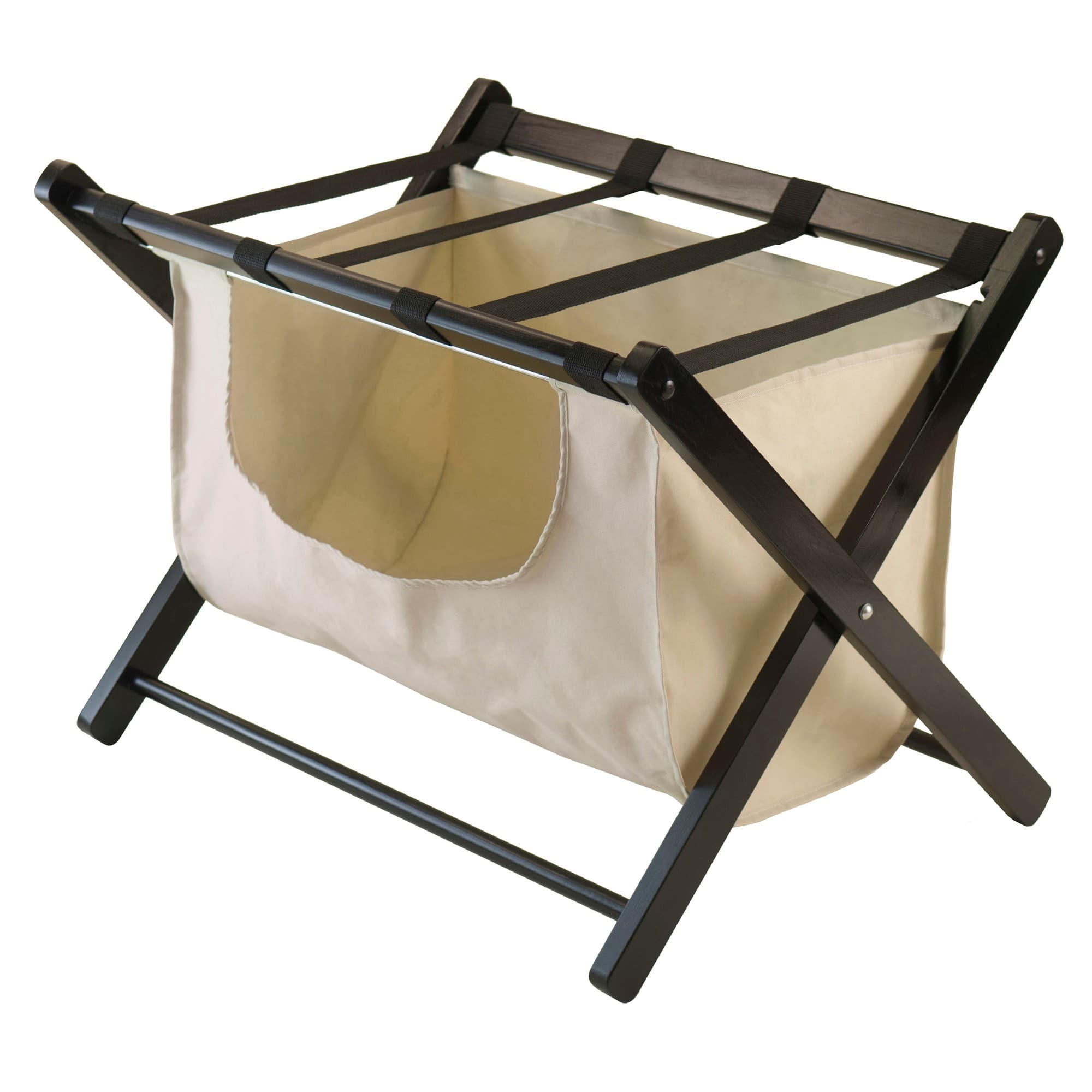 DORA Luggage Rack with Removable Canvas Basket, Espresso/Beige Finish