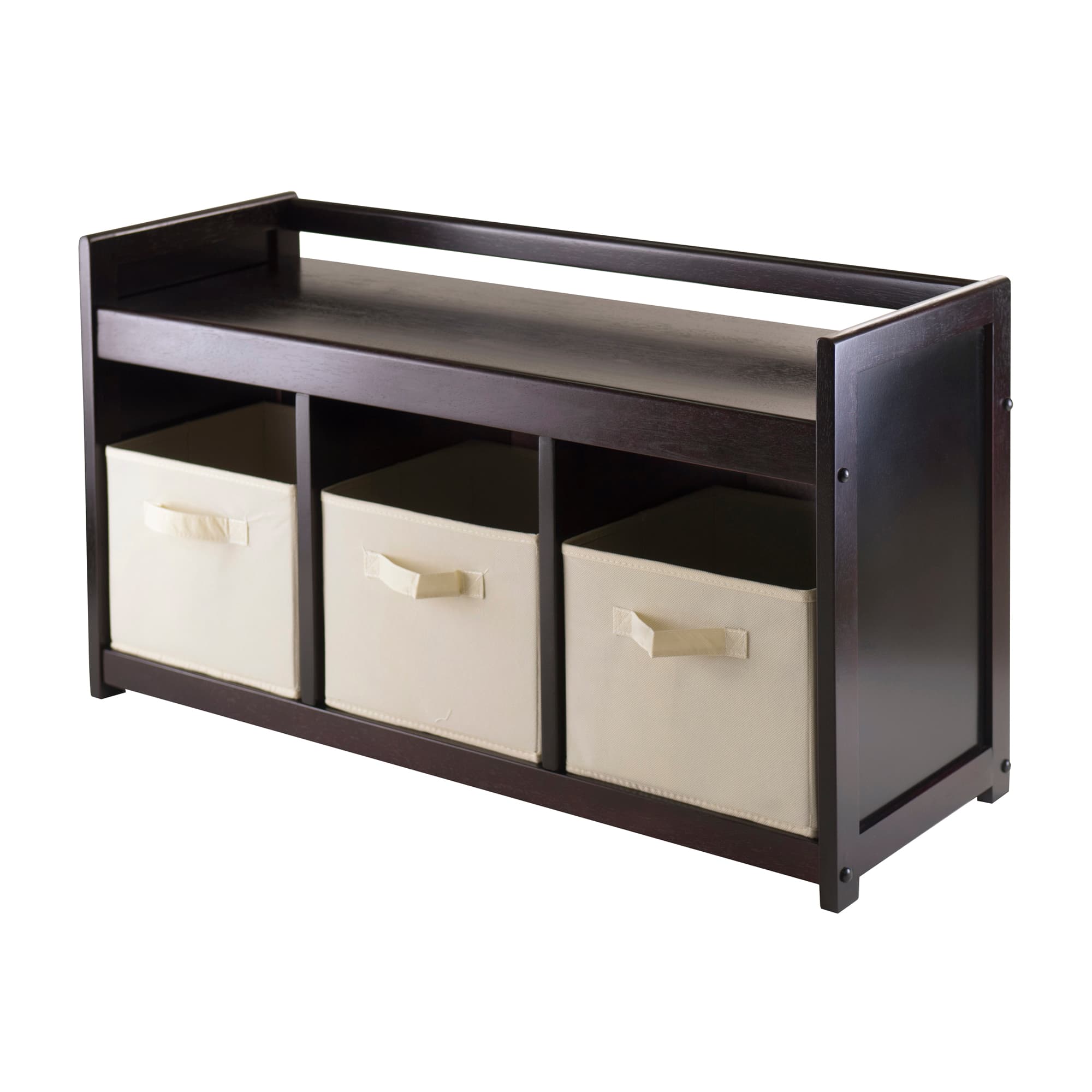 ADDISON Storage Hall Bench with 3 CAPRI Folding Baskets, Espresso/Beige Finish