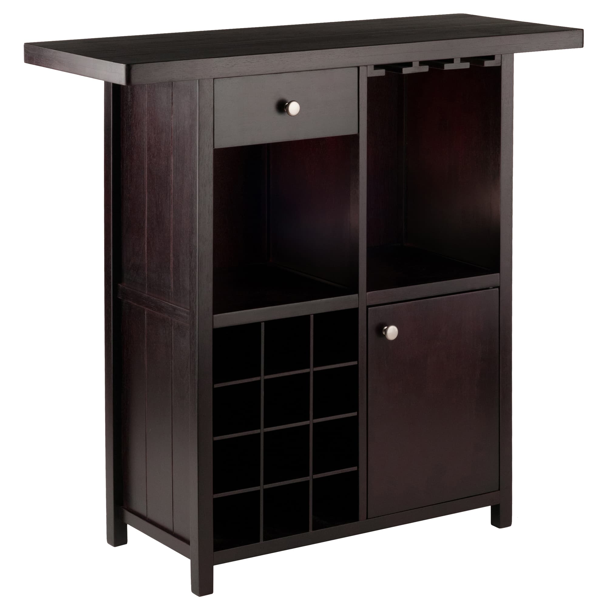 MACON Wine Bar with Drawer, Door & 12-Bottle Cubby, Espresso Finish