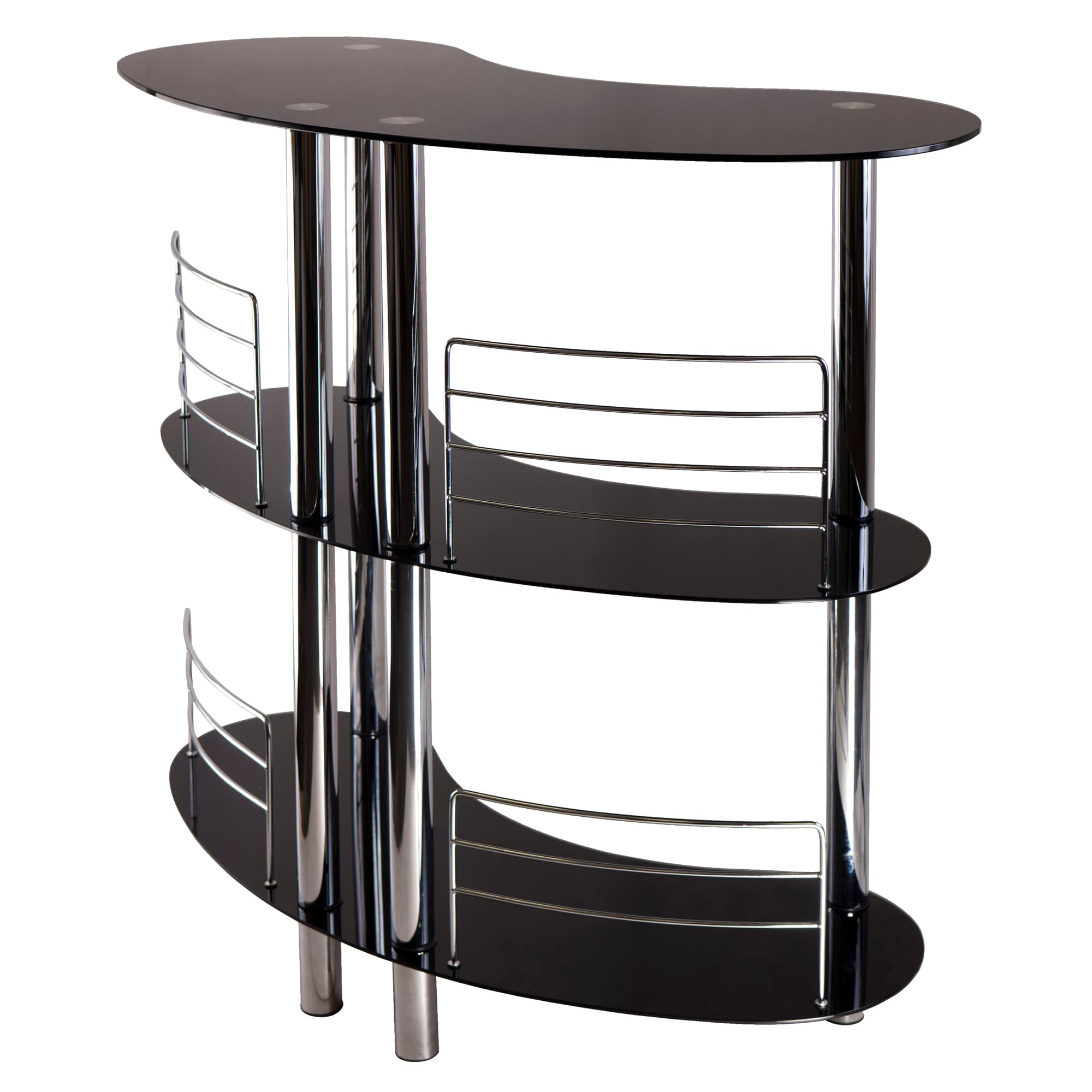 MARTINI Entertainment Bar with Metal Legs & Glass Shelves, Black/Bright Chrome Finish