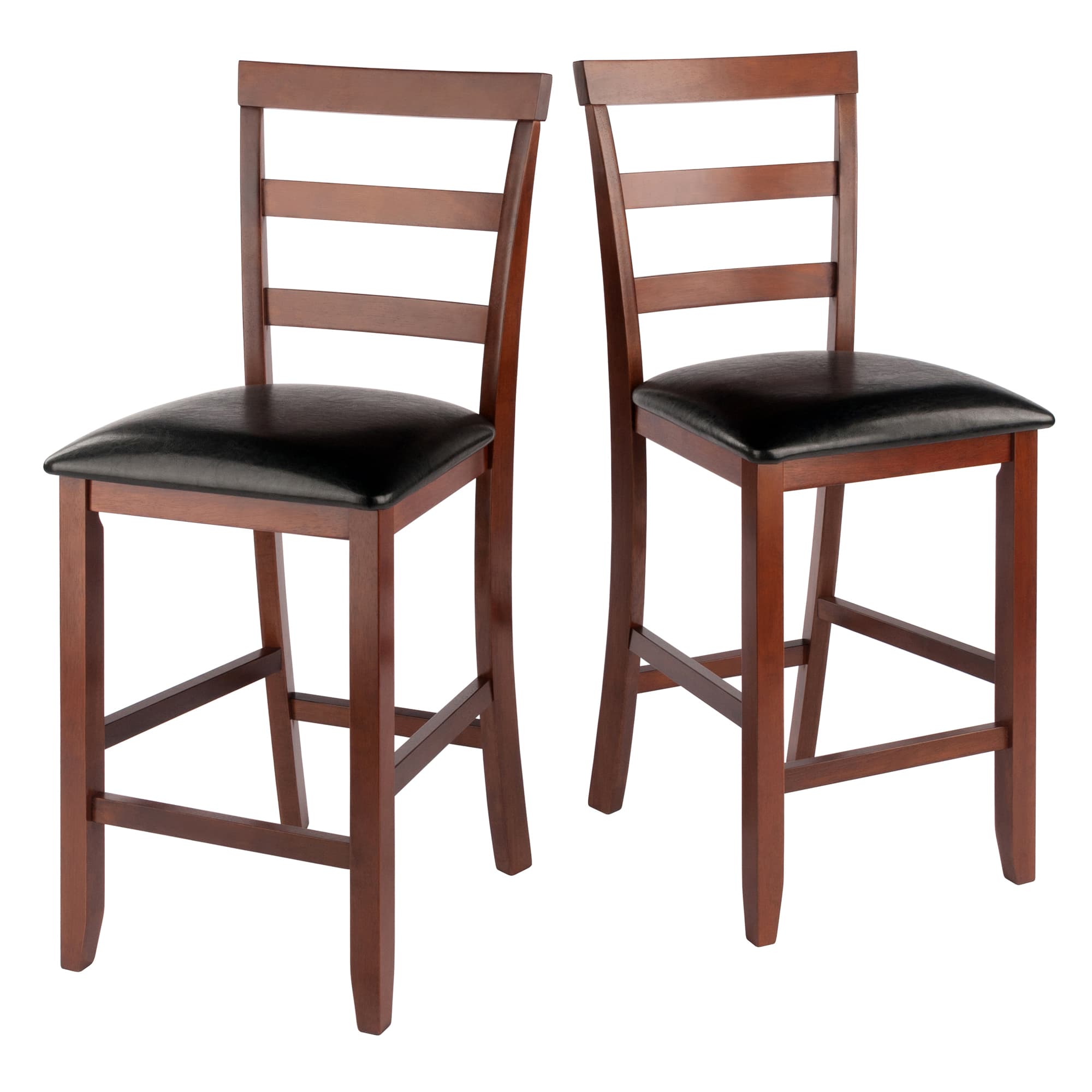SIMONE 2 Counter Stools with Cushion Seat & Ladder Back, Walnut Finish
