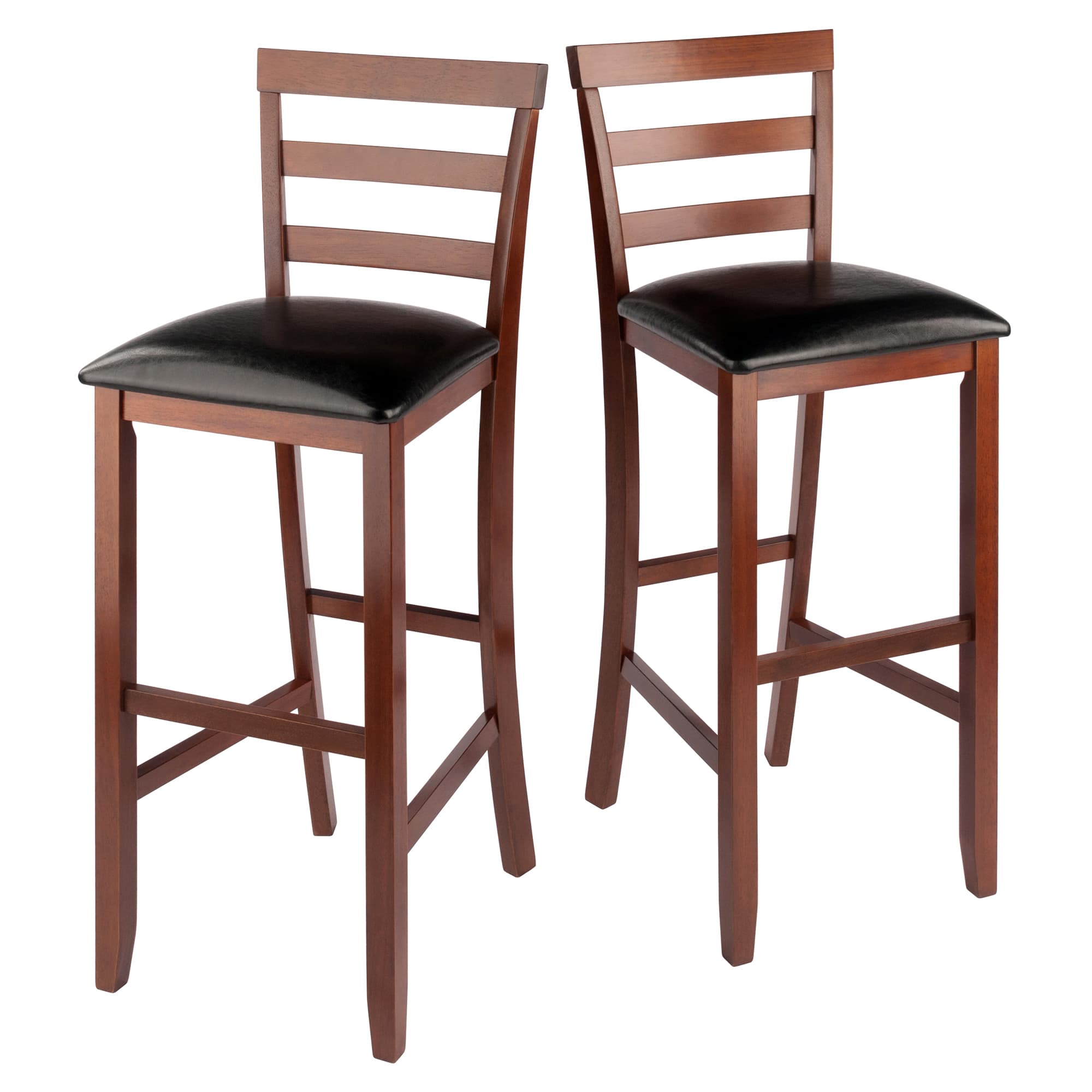 SIMONE 2 Bar Stools with Cushion Seat & Ladder Back, Walnut Finish