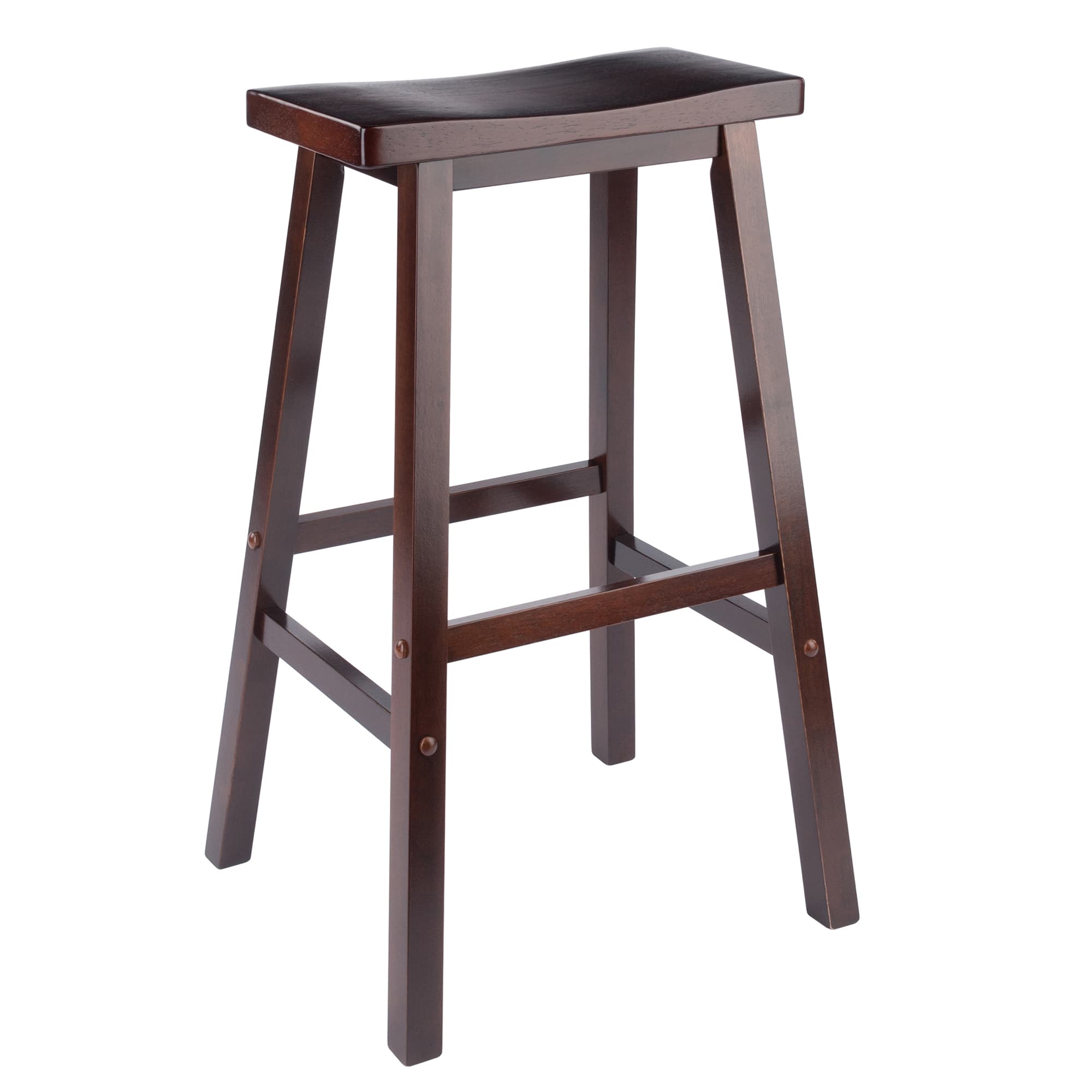 SATORI Bar Stool with Saddle Seat, Walnut Finish