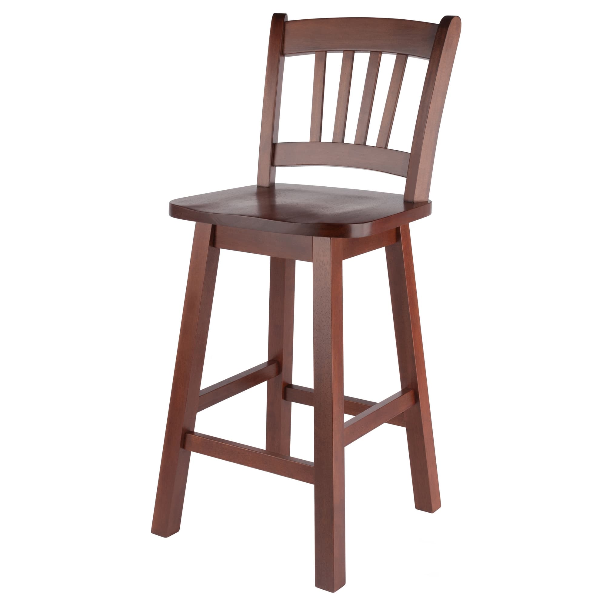 FINA Counter Stool with Slat Back & Swivel Seat, Walnut Finish