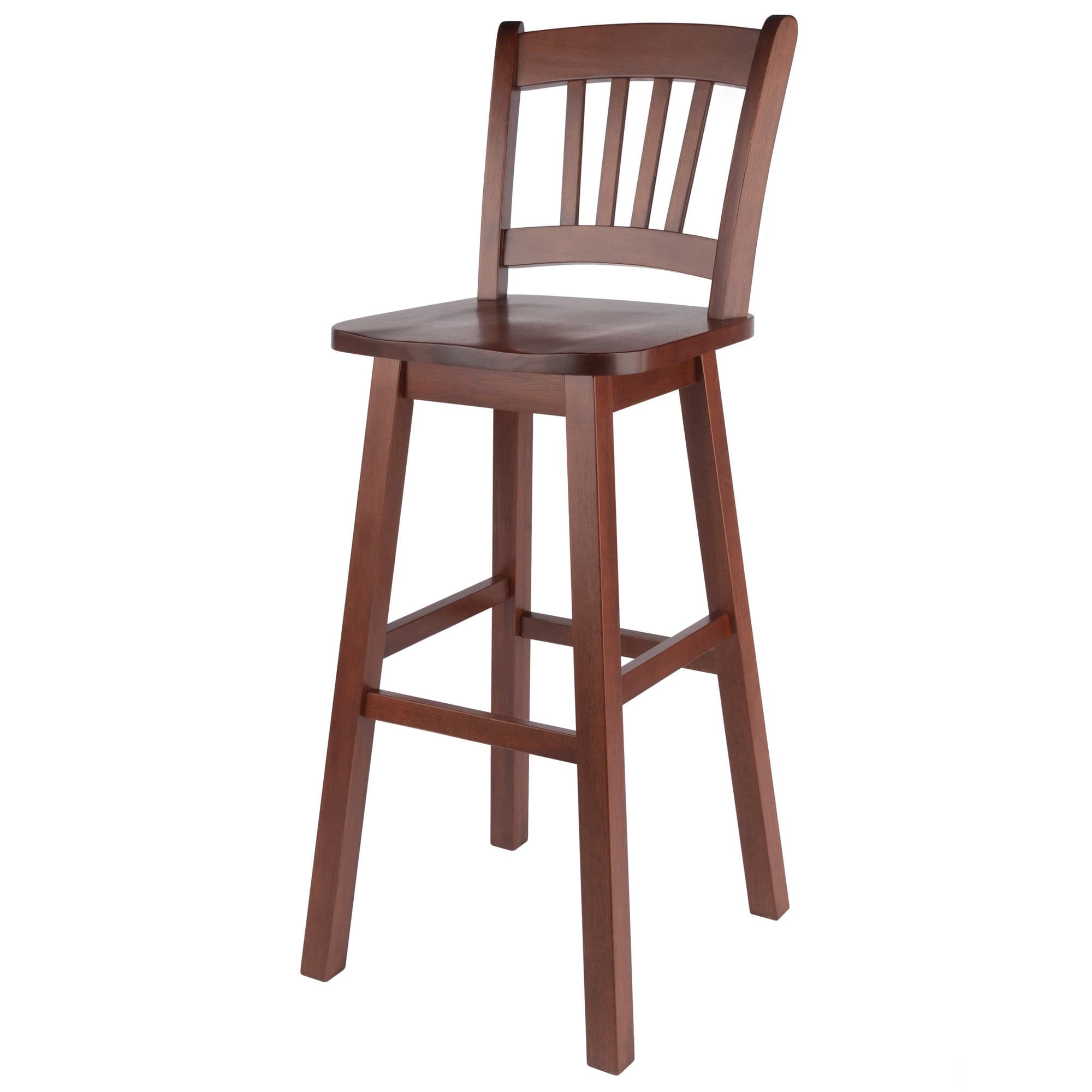 FINA Bar Stool with Slat Back & Swivel Seat, Walnut Finish