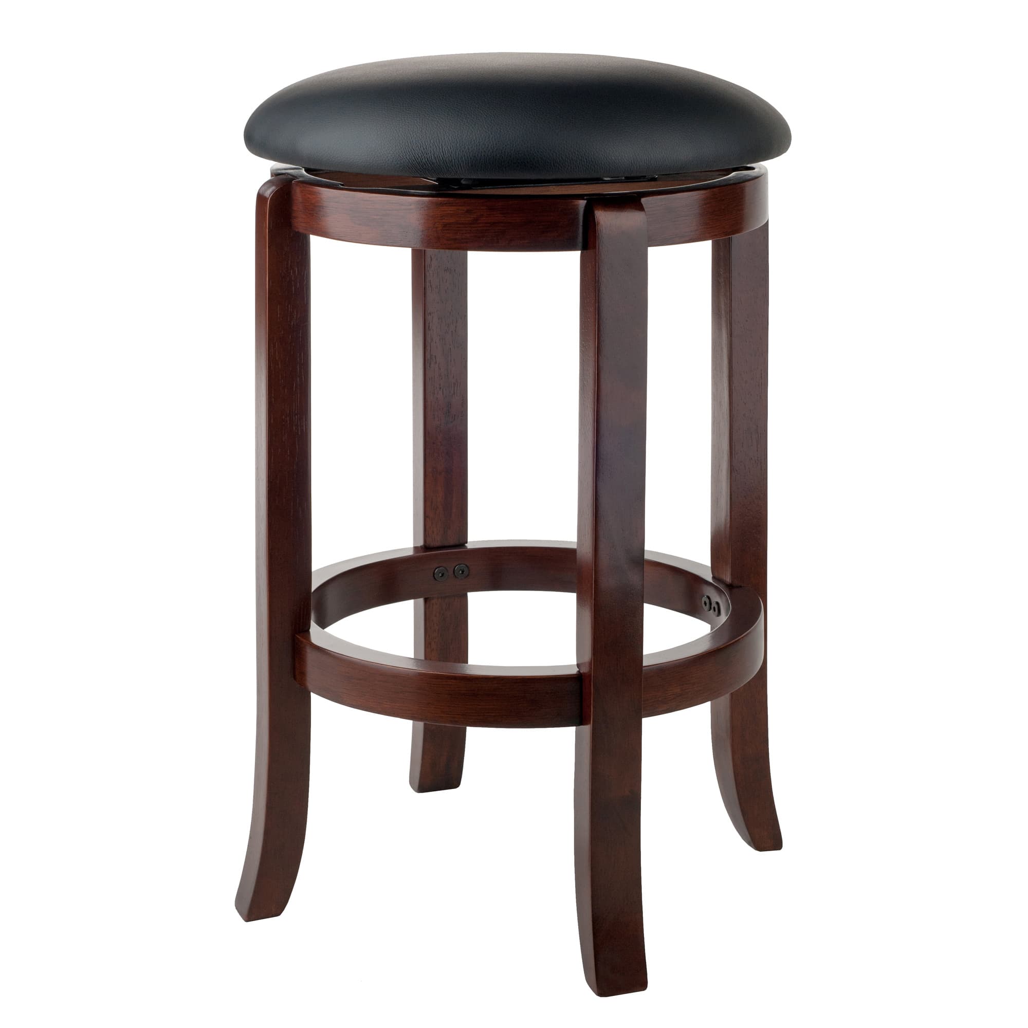 WALCOTT Counter Stool with Swivel Faux Leather Seat, Walnut/Black Finish