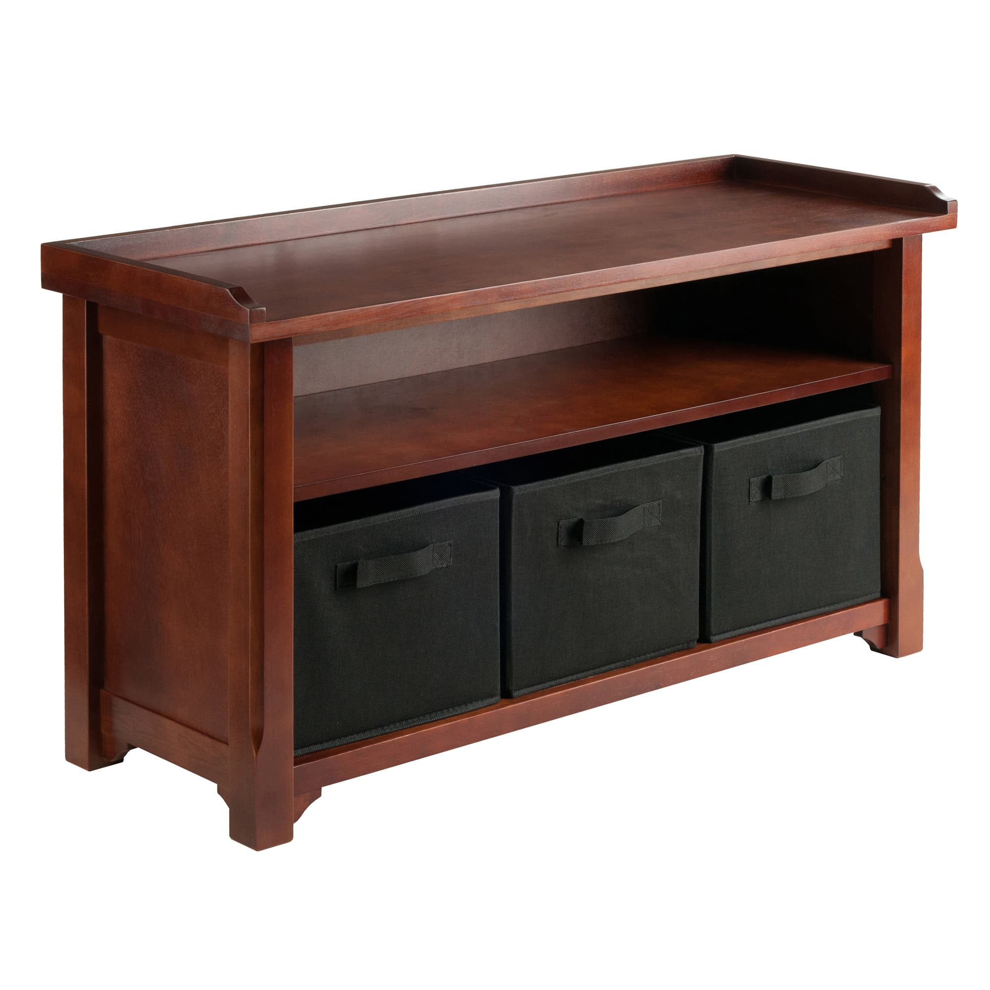 VERONA Storage Hall Bench with 3 CAPRI Folding Baskets, Walnut/Black Finish