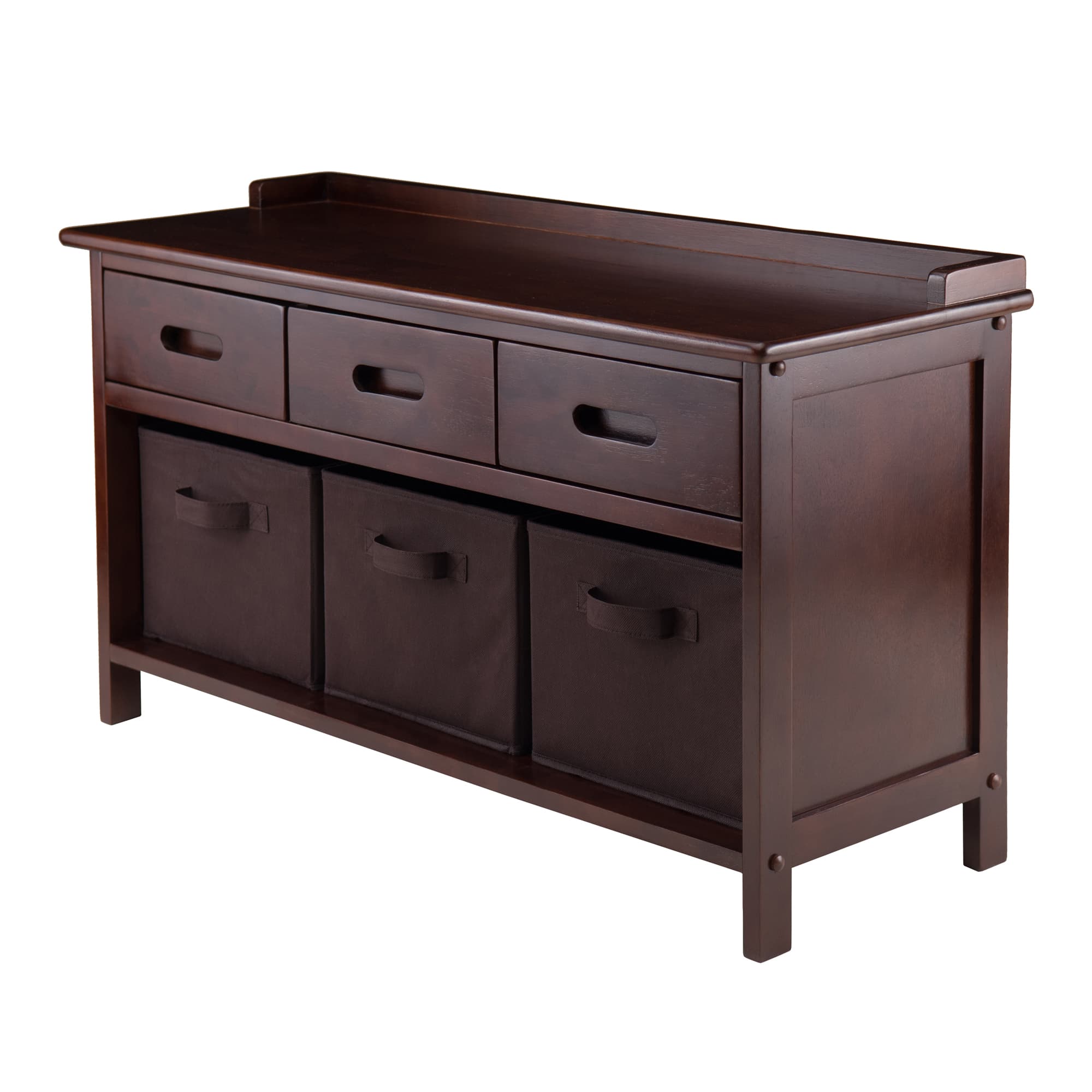 ADRIANA Storage Hall Bench with 3 CAPRI Folding Baskets, Walnut/Chocolate Finish