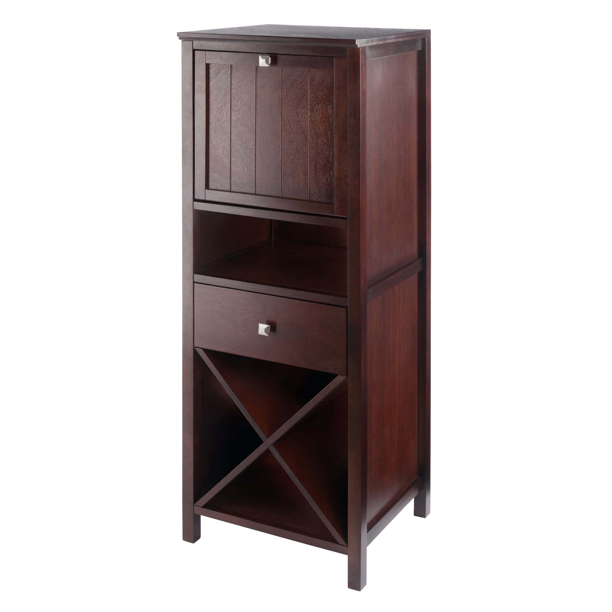 BROOKE Storage Cabinet with Flip Door,Drawer & x-Storage, Walnut Finish