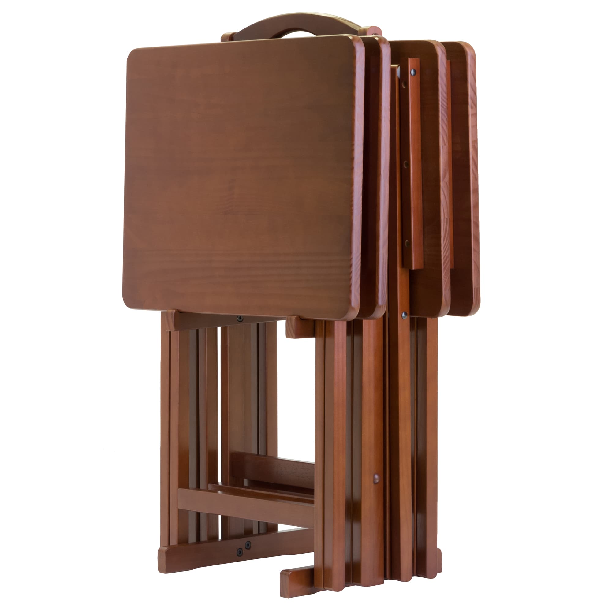 ALEX 4 Snack Tables with Stand, Walnut Finish