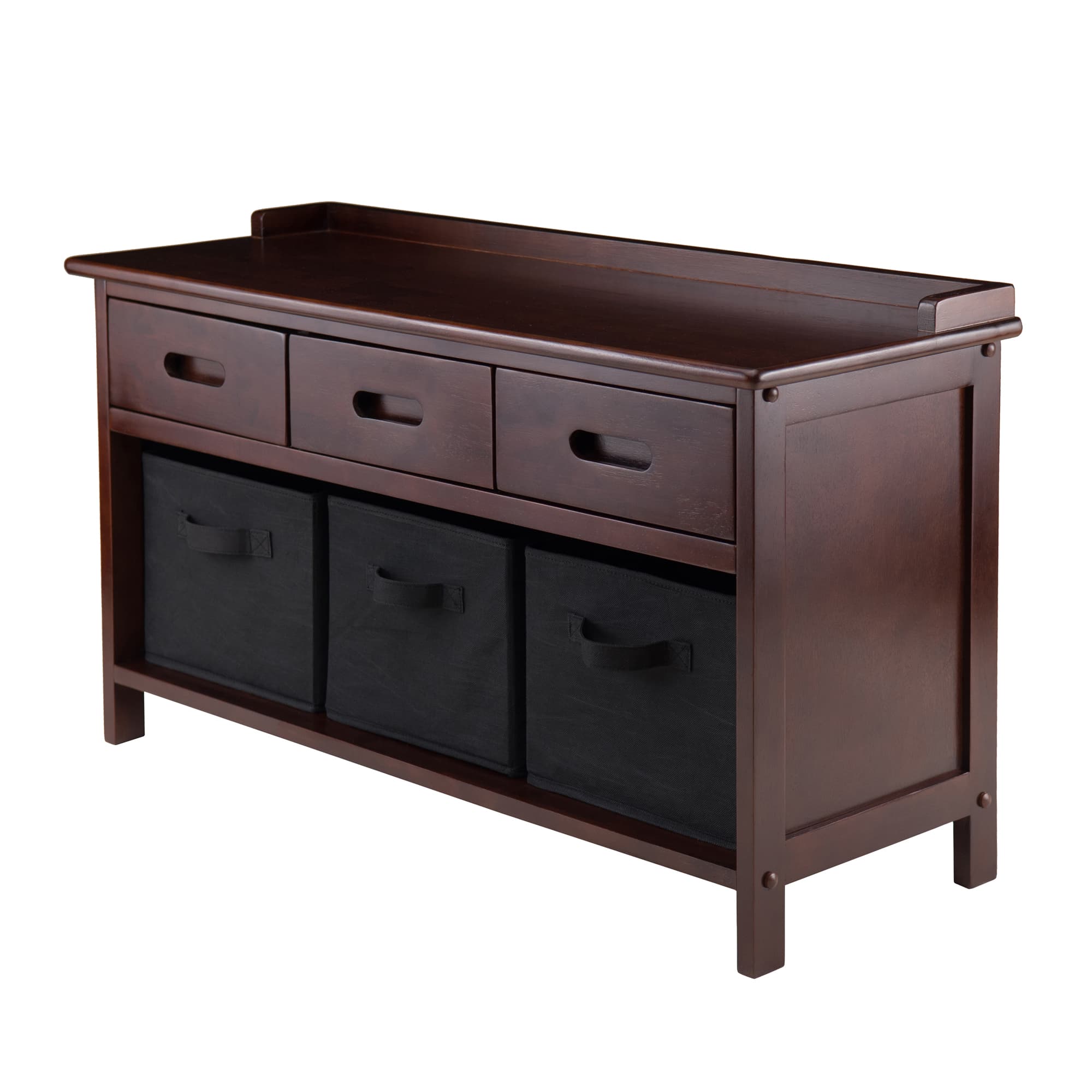 ADRIANA Storage Hall Bench with 3 CAPRI Folding Baskets, Walnut/Black Finish