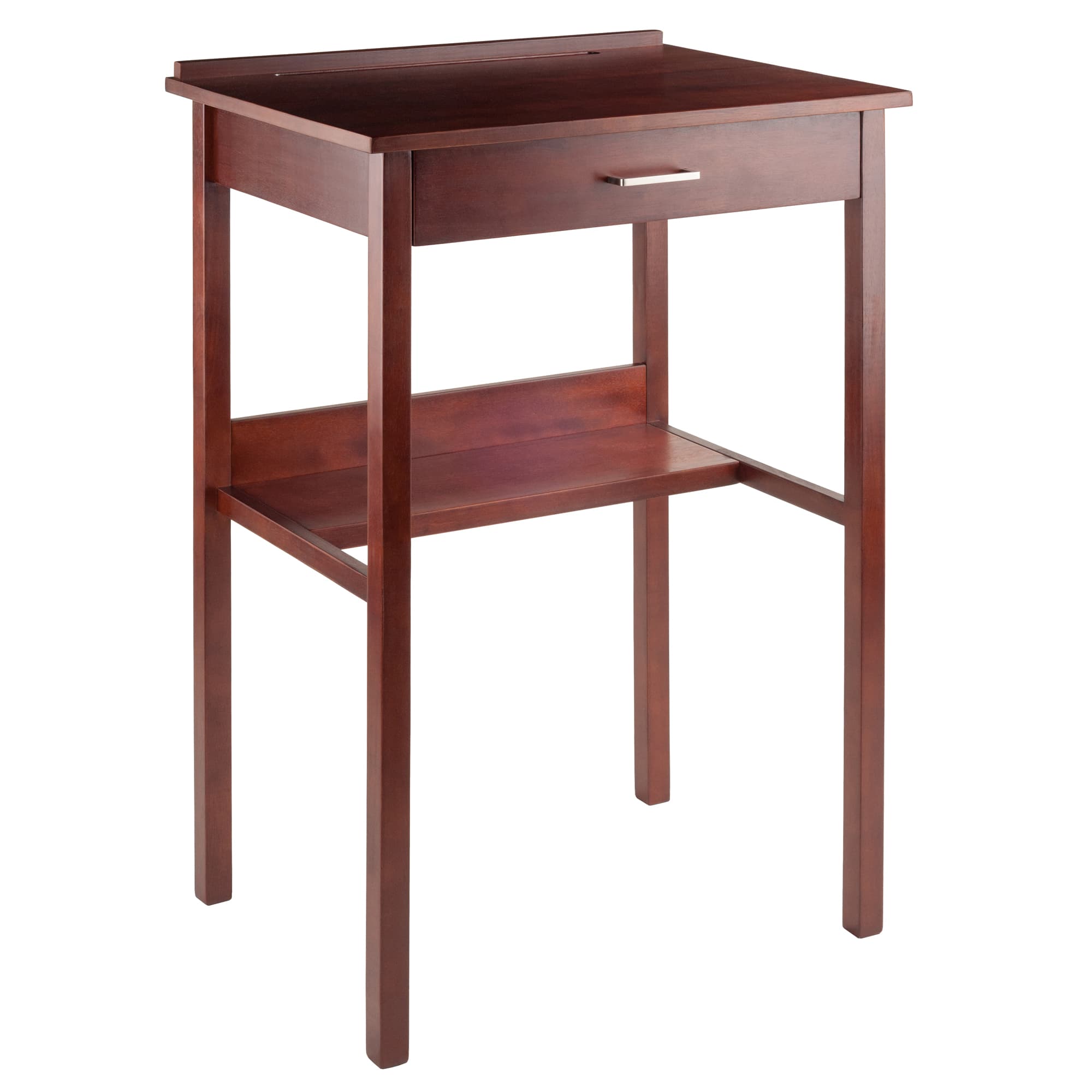 RONALD High Desk with Drawer & Shelf, Walnut Finish